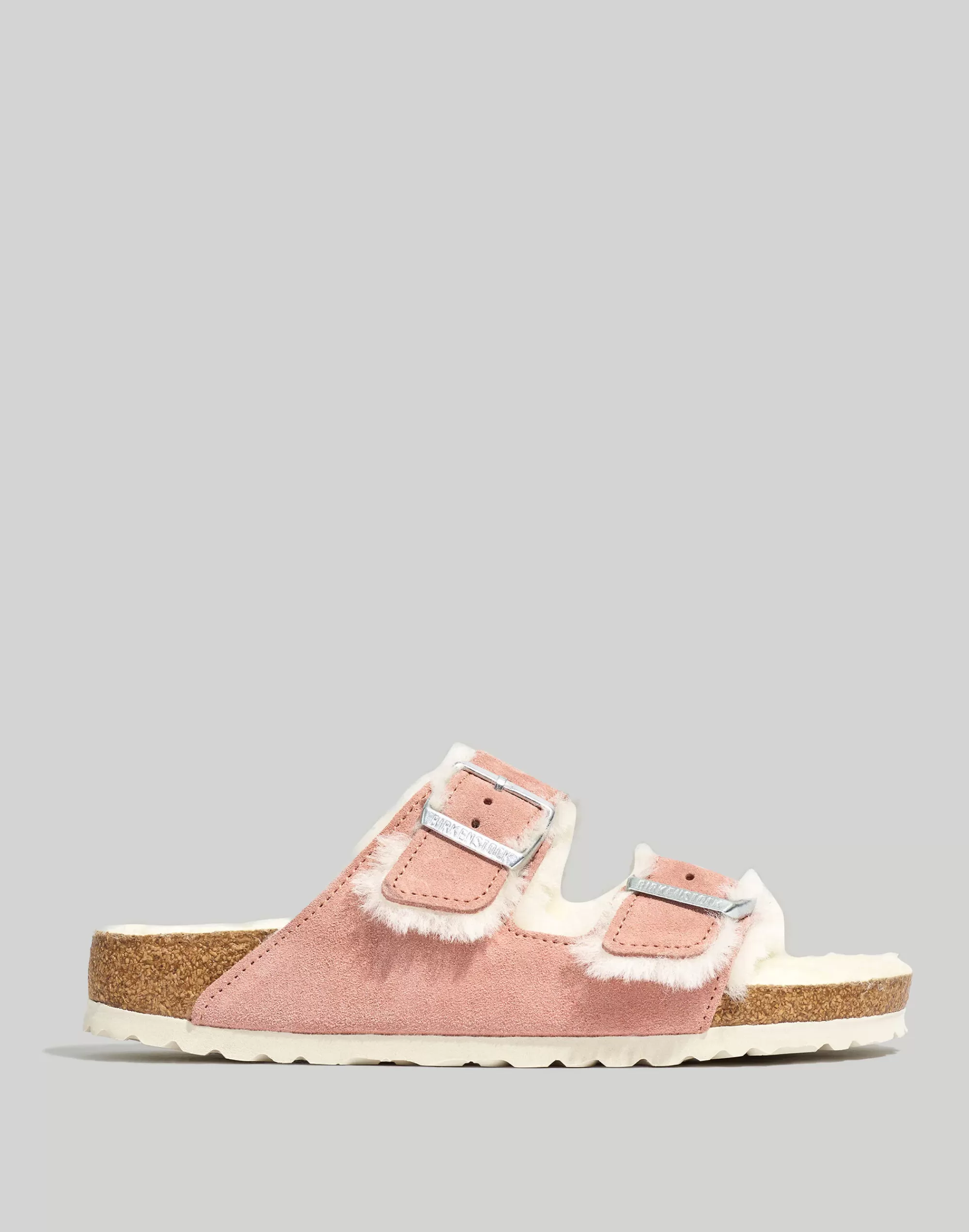 Madewell Flats>Suede Arizona Sandals In Shearling Pink Clay Suede