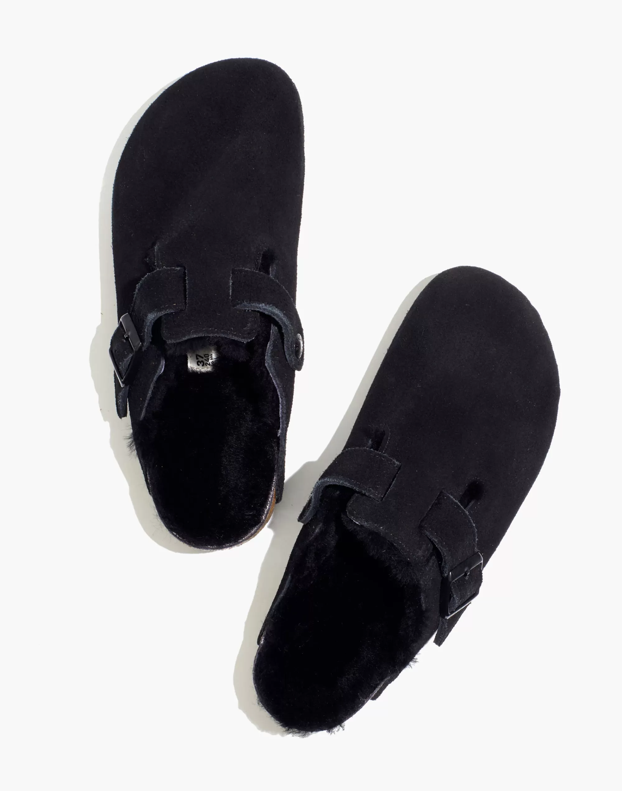 Madewell Flats>Suede Boston Clogs In Shearling Black/ Black