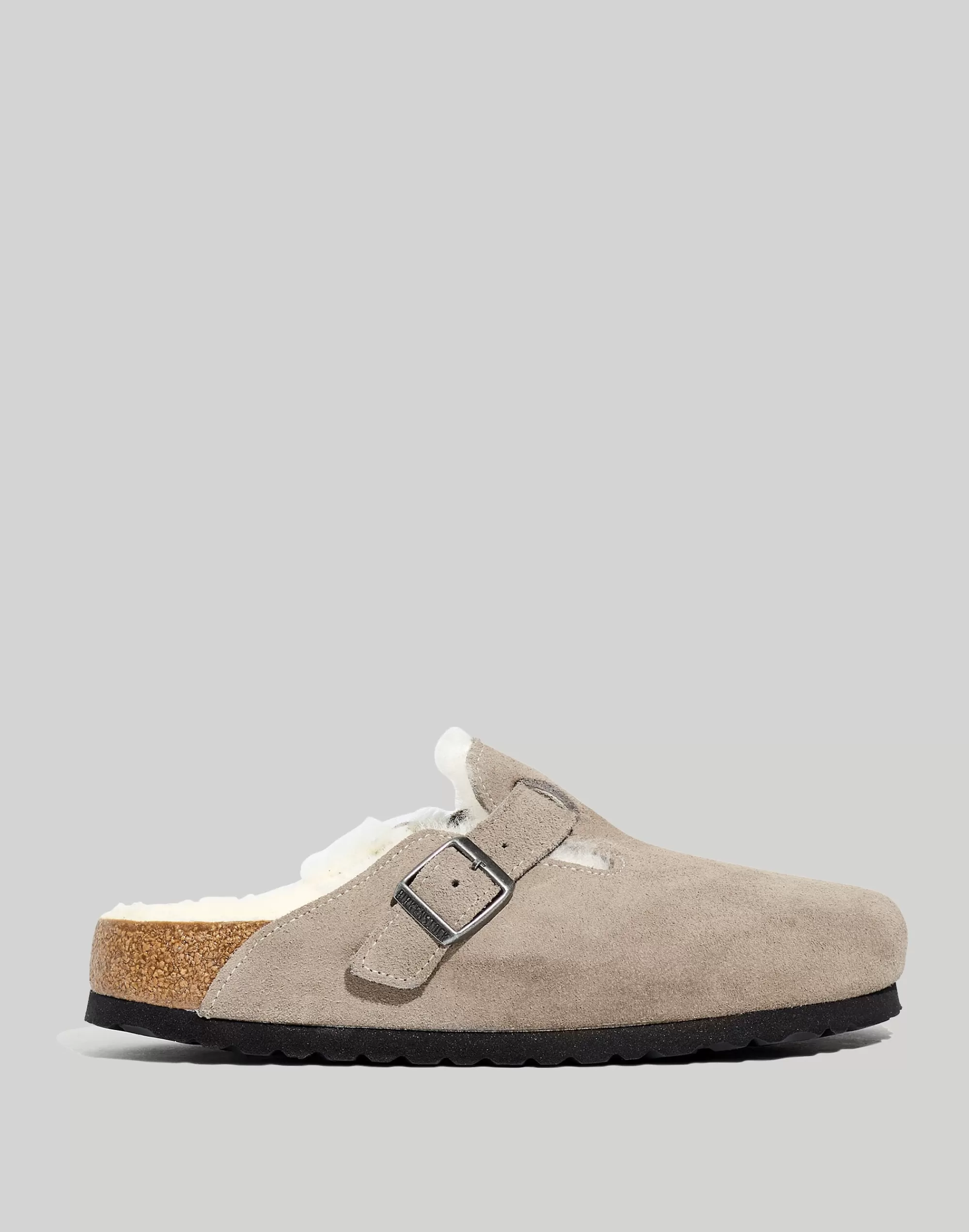 Madewell Flats>Suede Boston Clogs In Shearling Stone Coin/ Natural