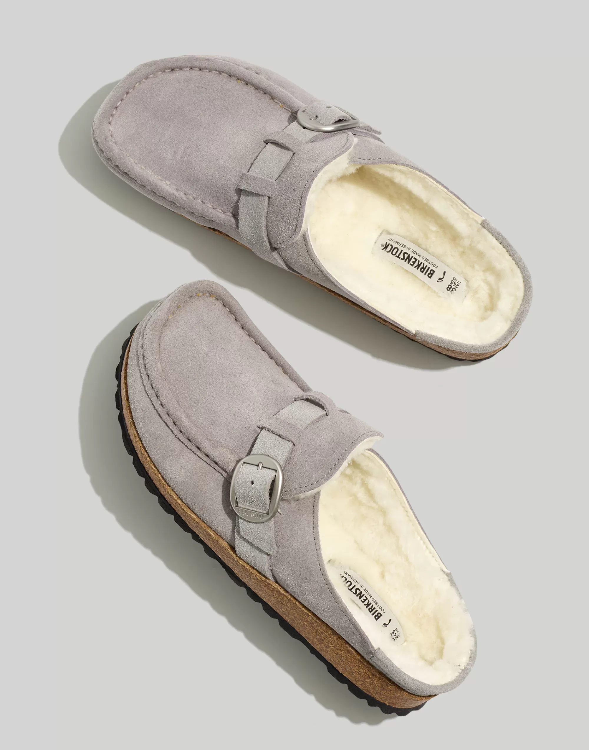 Madewell Flats>Suede Buckley Clogs In Shearling Stone Coin/ Natural