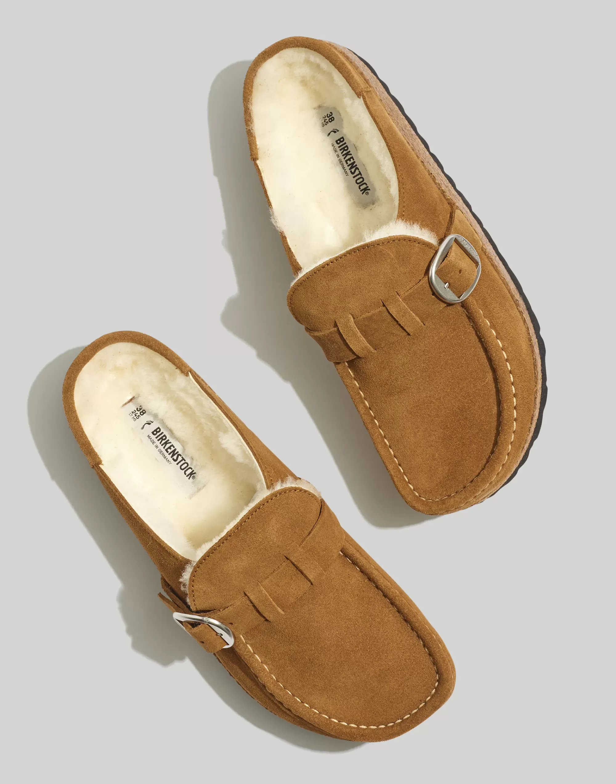 Madewell Flats>Suede Buckley Clogs In Shearling Tea/Natural