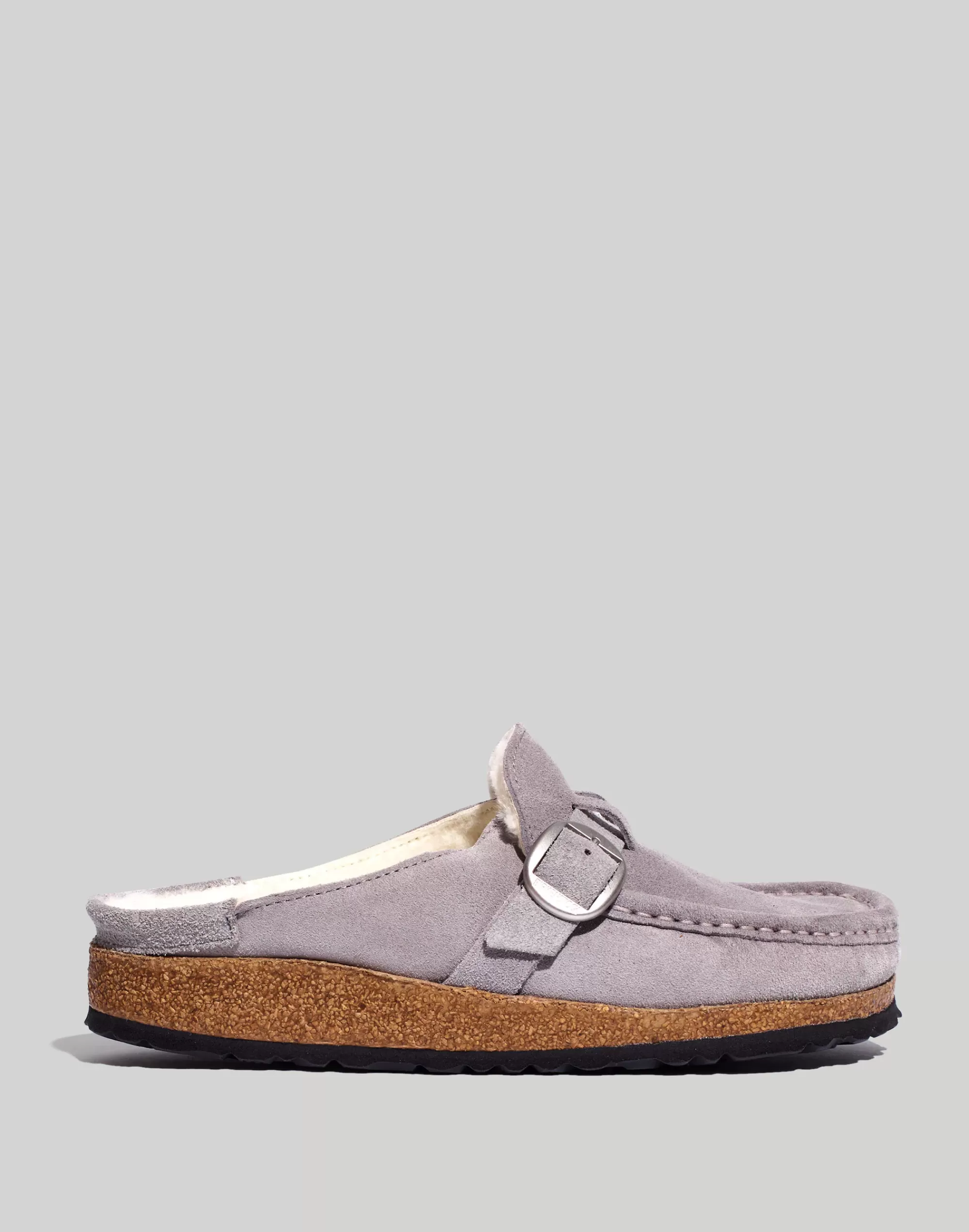 Madewell Flats>Suede Buckley Clogs In Shearling Stone Coin/ Natural