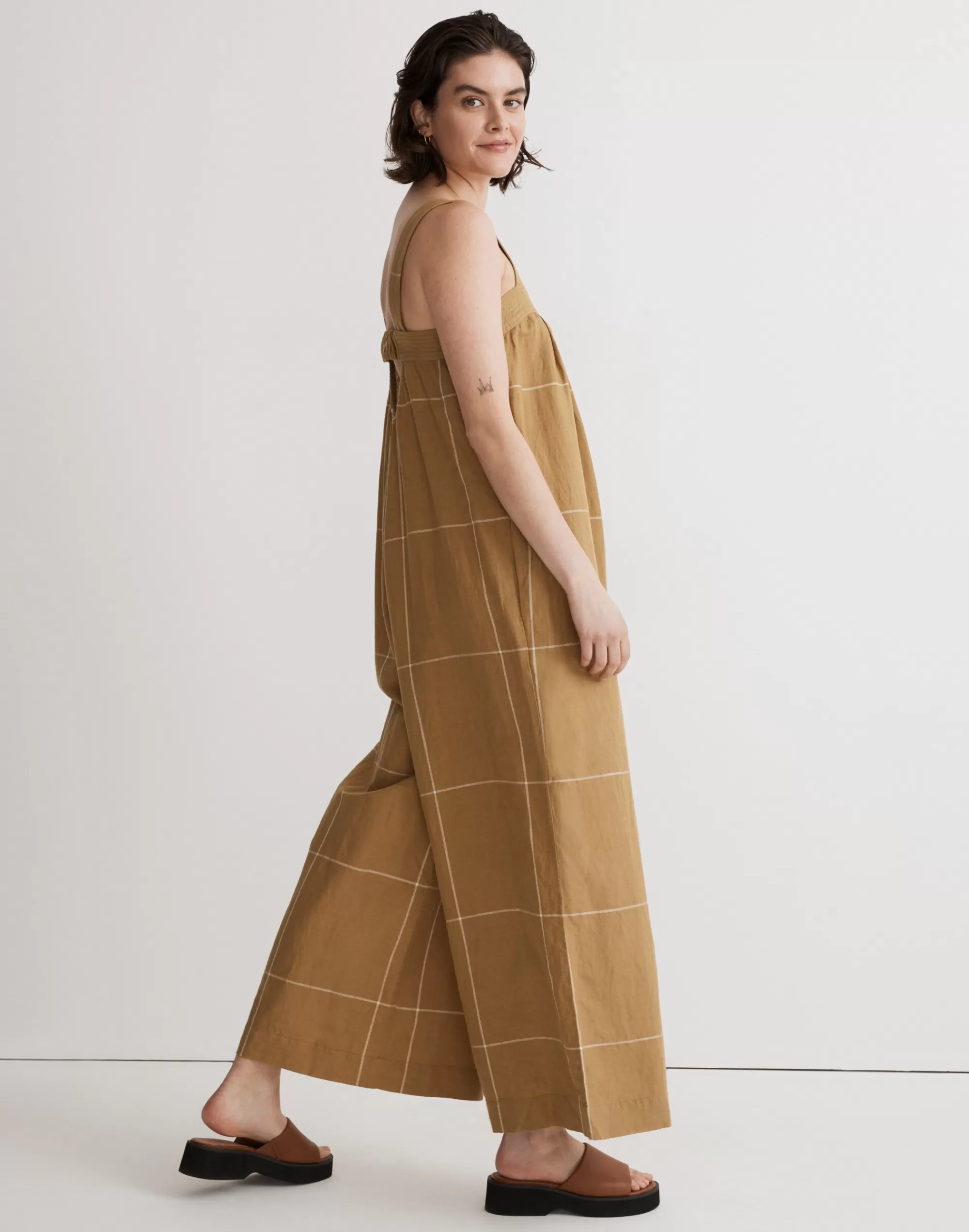 Madewell Dresses>Superwide-Leg Jumpsuit In Windowpane Olive Surplus