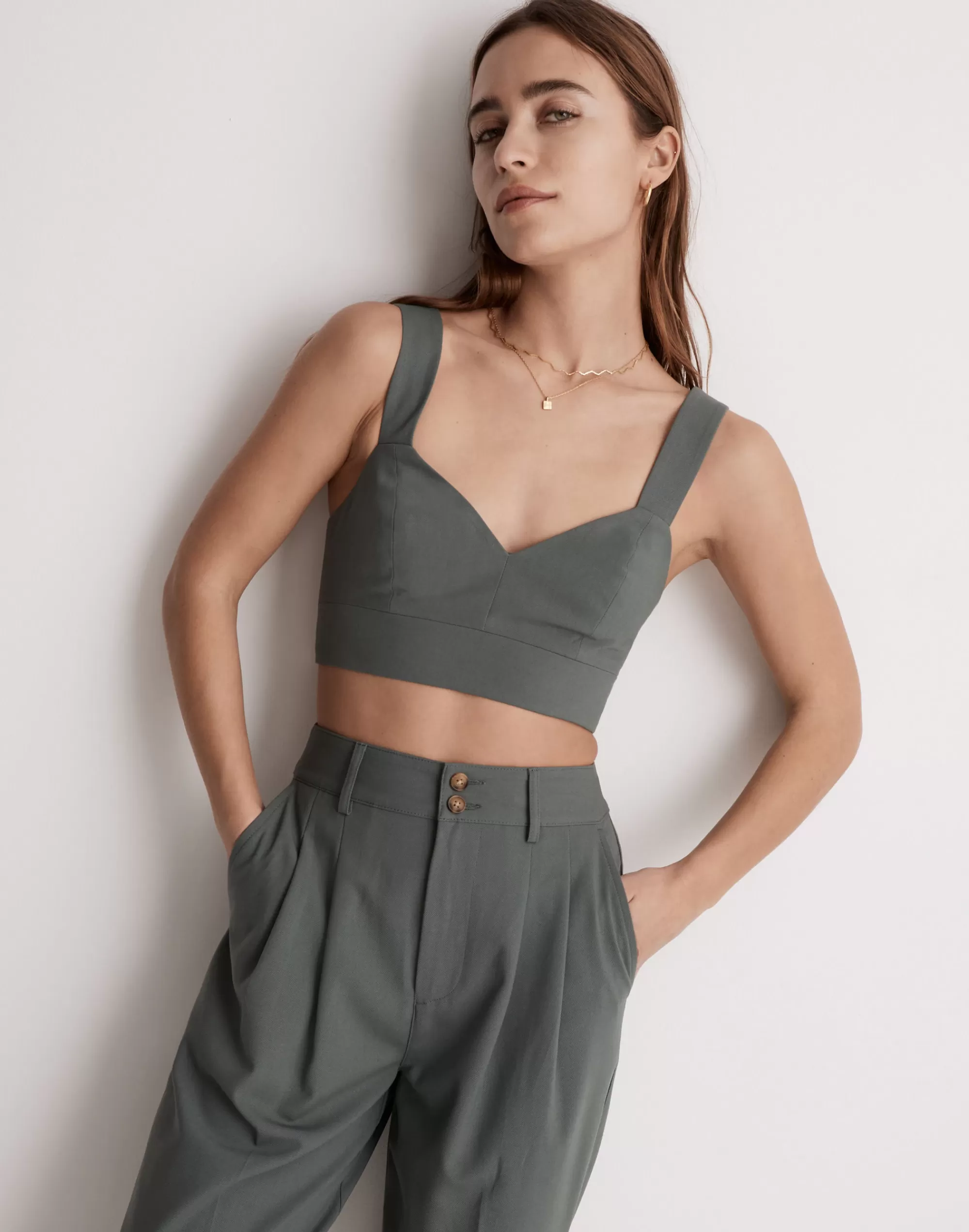 Madewell Tees>Sweetheart-Neck Bralette Top Architect Green