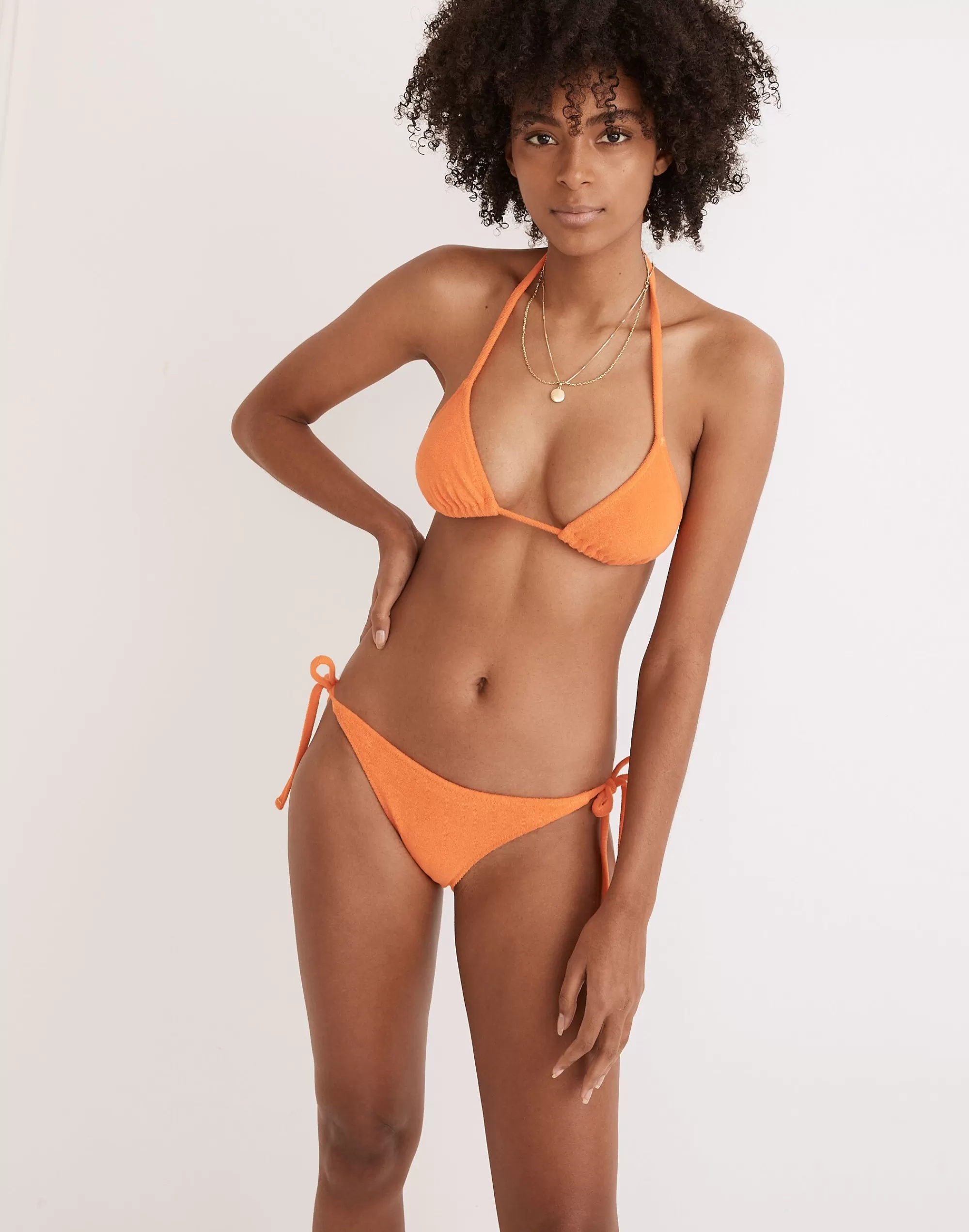 Madewell Swim>Terry Iris String Bikini Bottom Tangerine