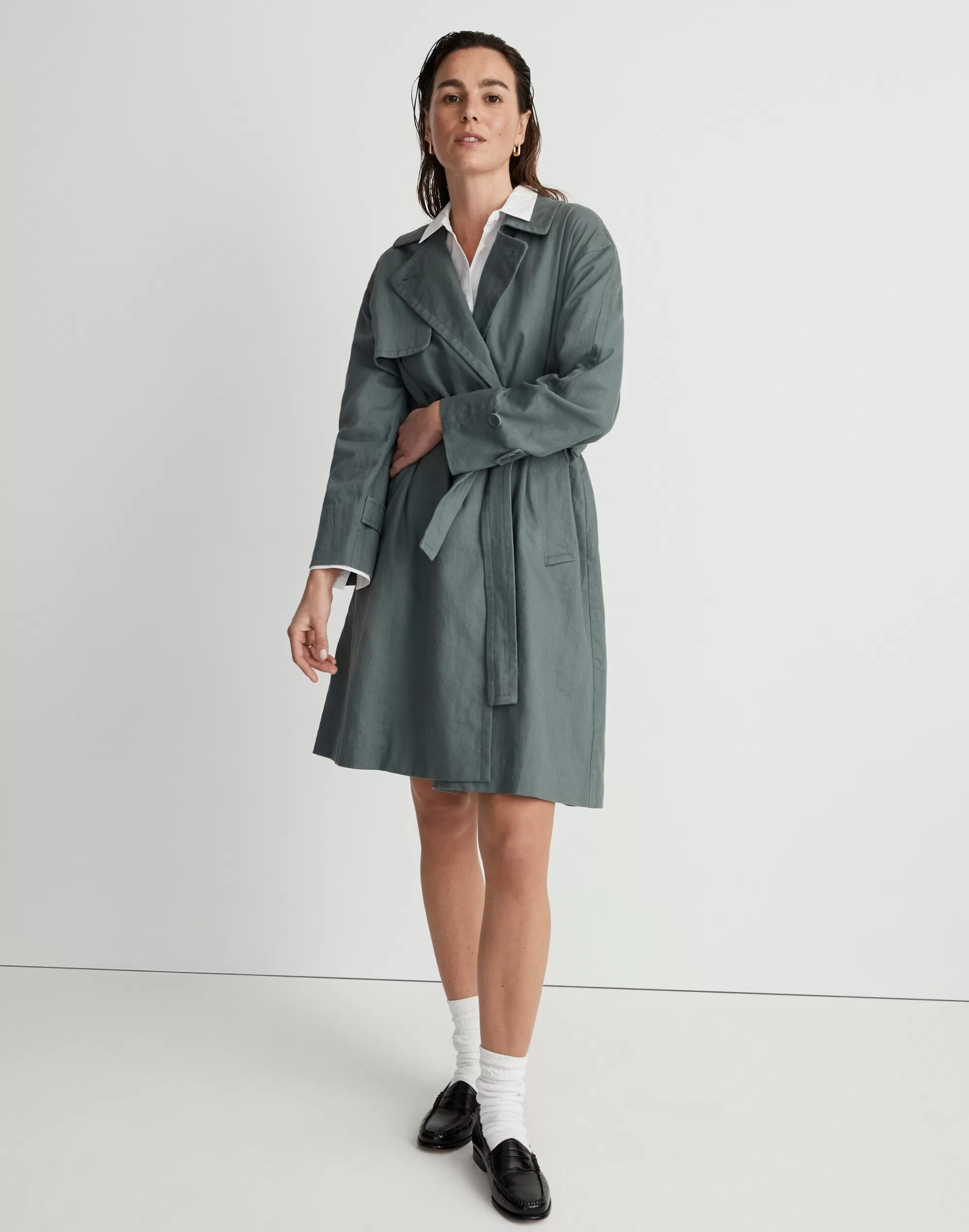 Madewell Jackets>Textural Trench Coat Architect Green