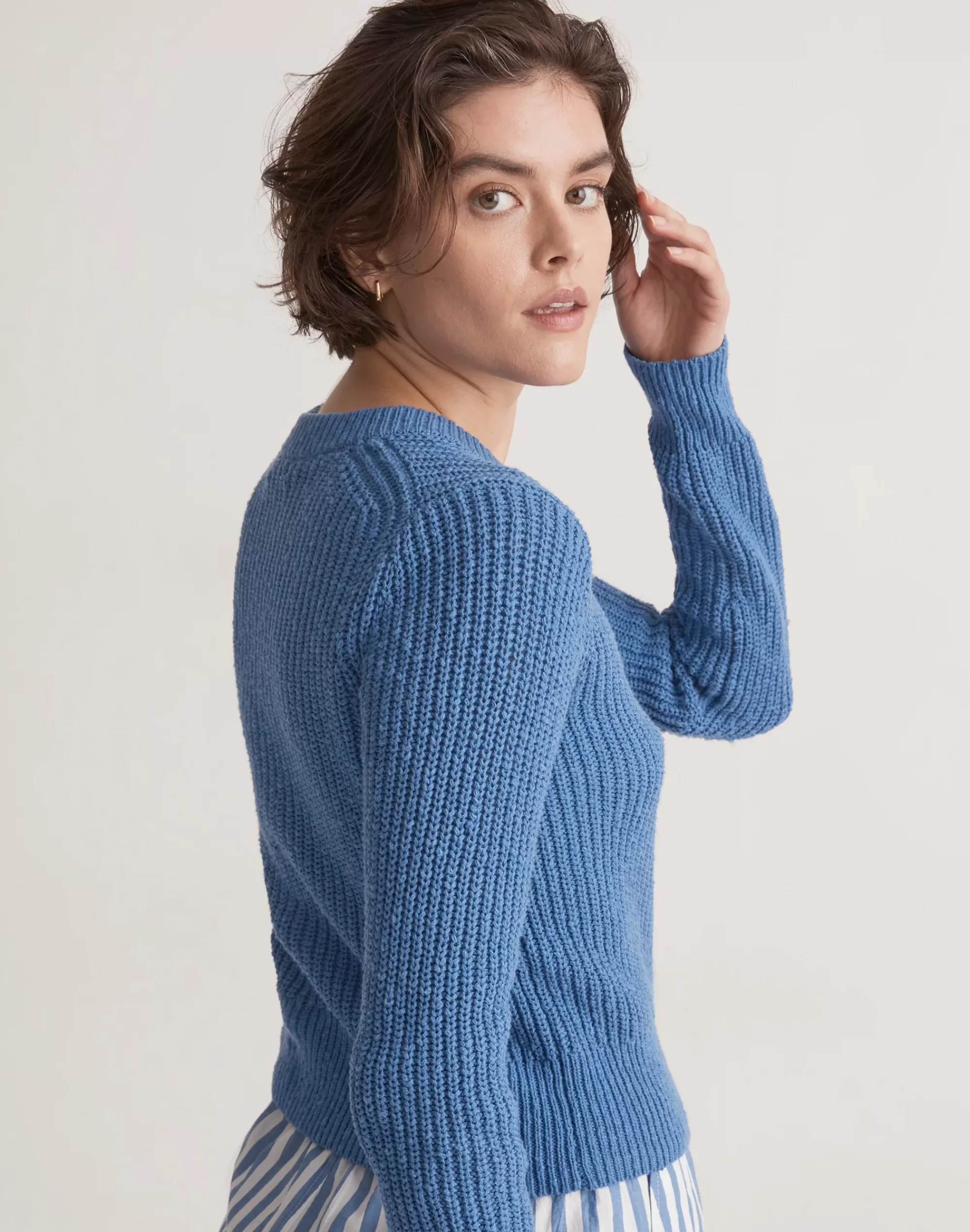 Madewell Tees>Textural-Knit Cardigan Sweater Hermitage Blue