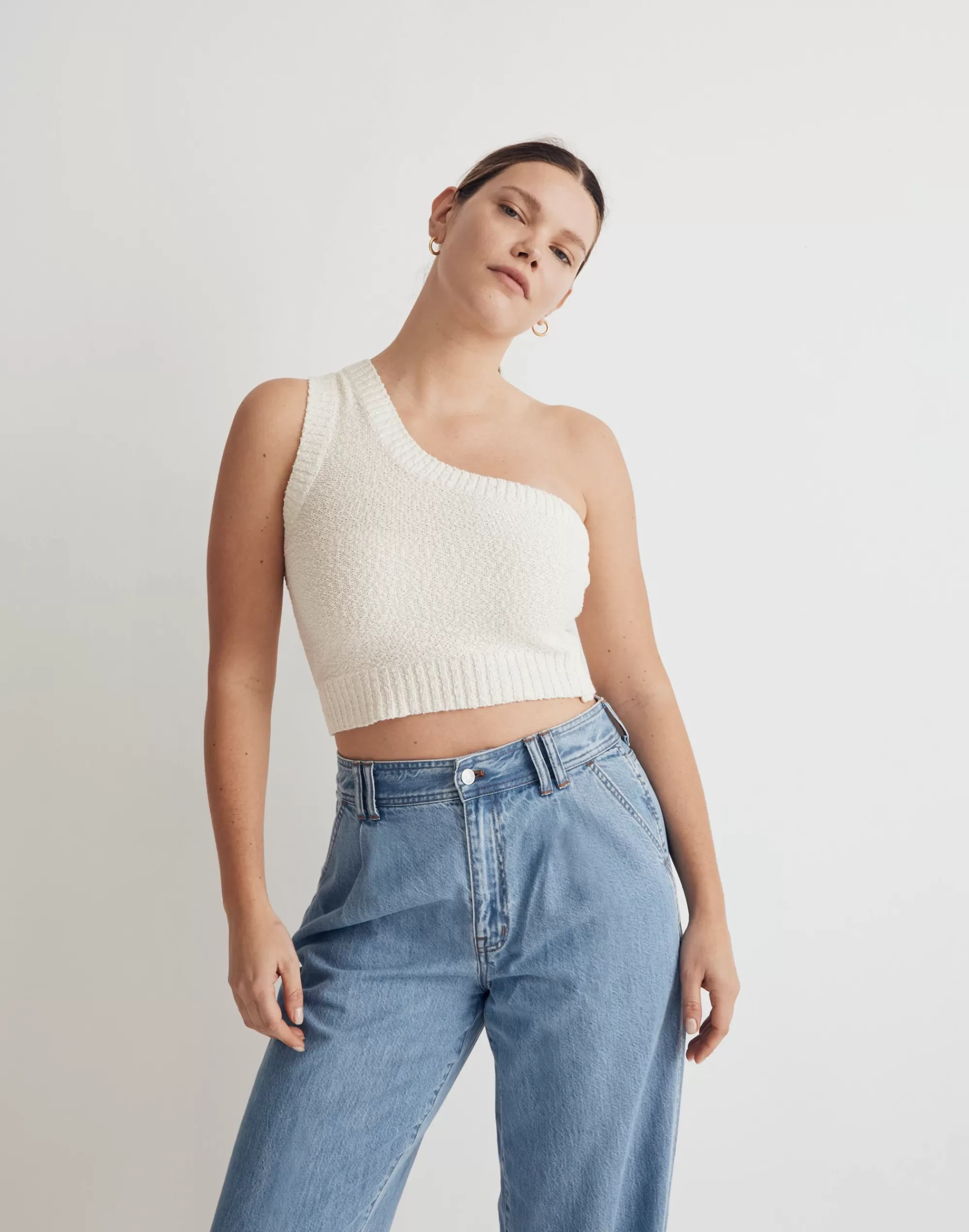 Madewell Sweaters>Textural-Knit One-Shoulder Sweater Tank Antique Cream