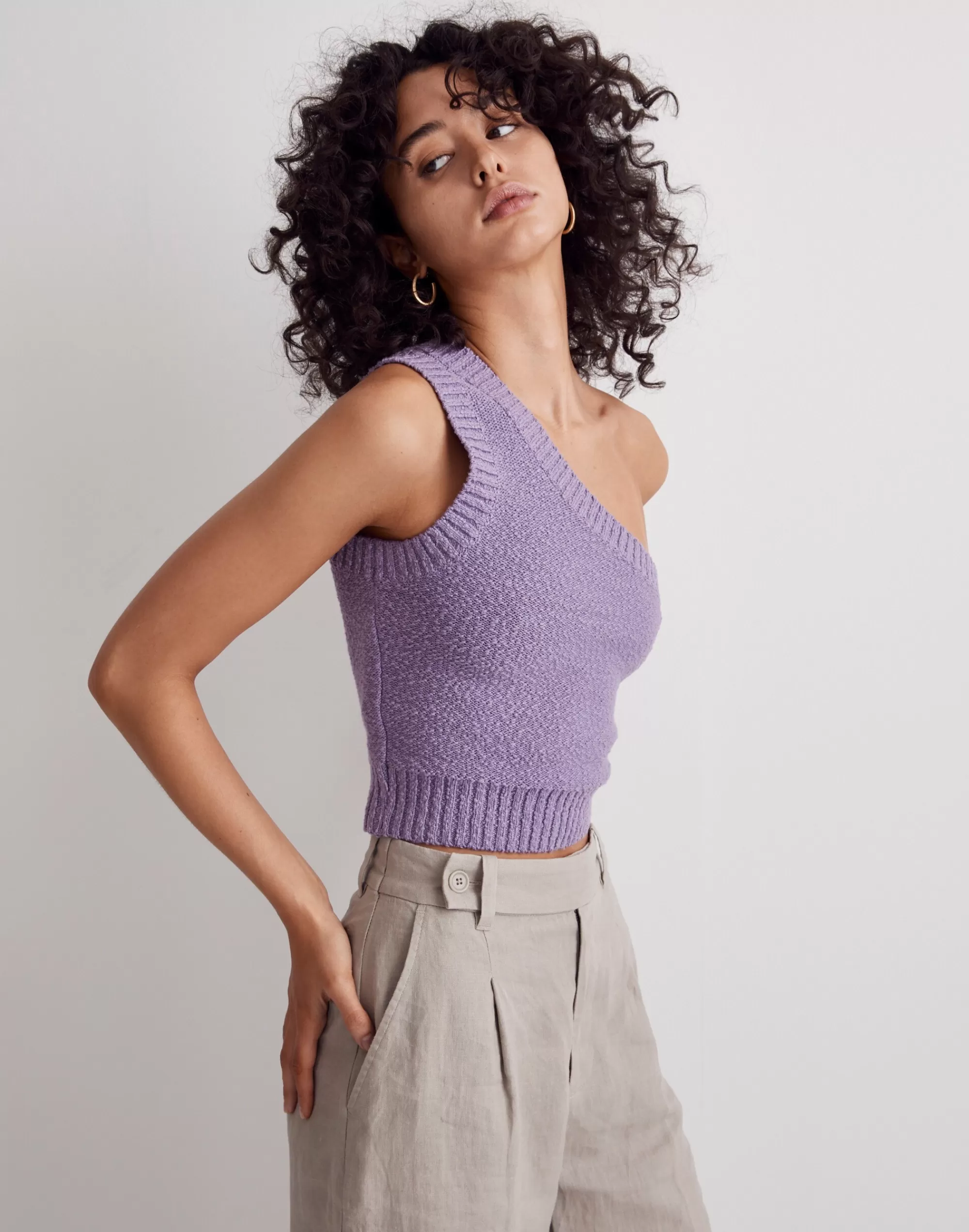 Madewell Sweaters>Textural-Knit One-Shoulder Sweater Tank Aster Bloom