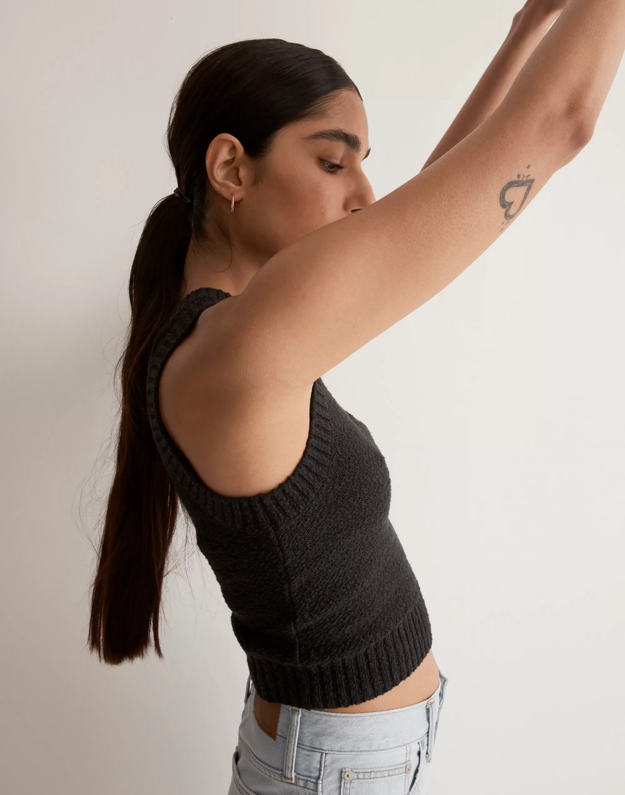 Madewell Tees>Textural-Knit One-Shoulder Sweater Tank True Black