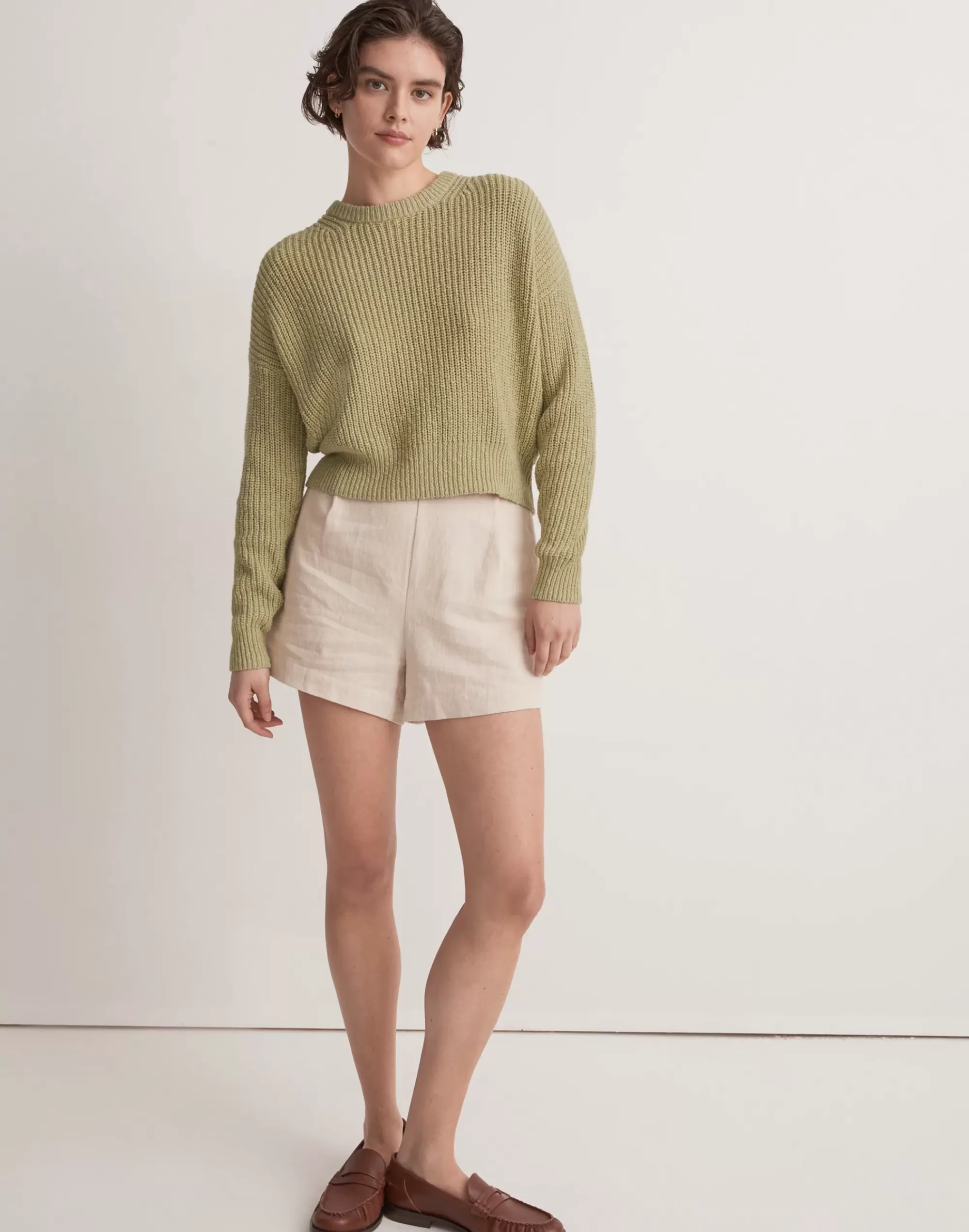 Madewell Tees>Textural-Knit Pullover Sweater Pale Lichen