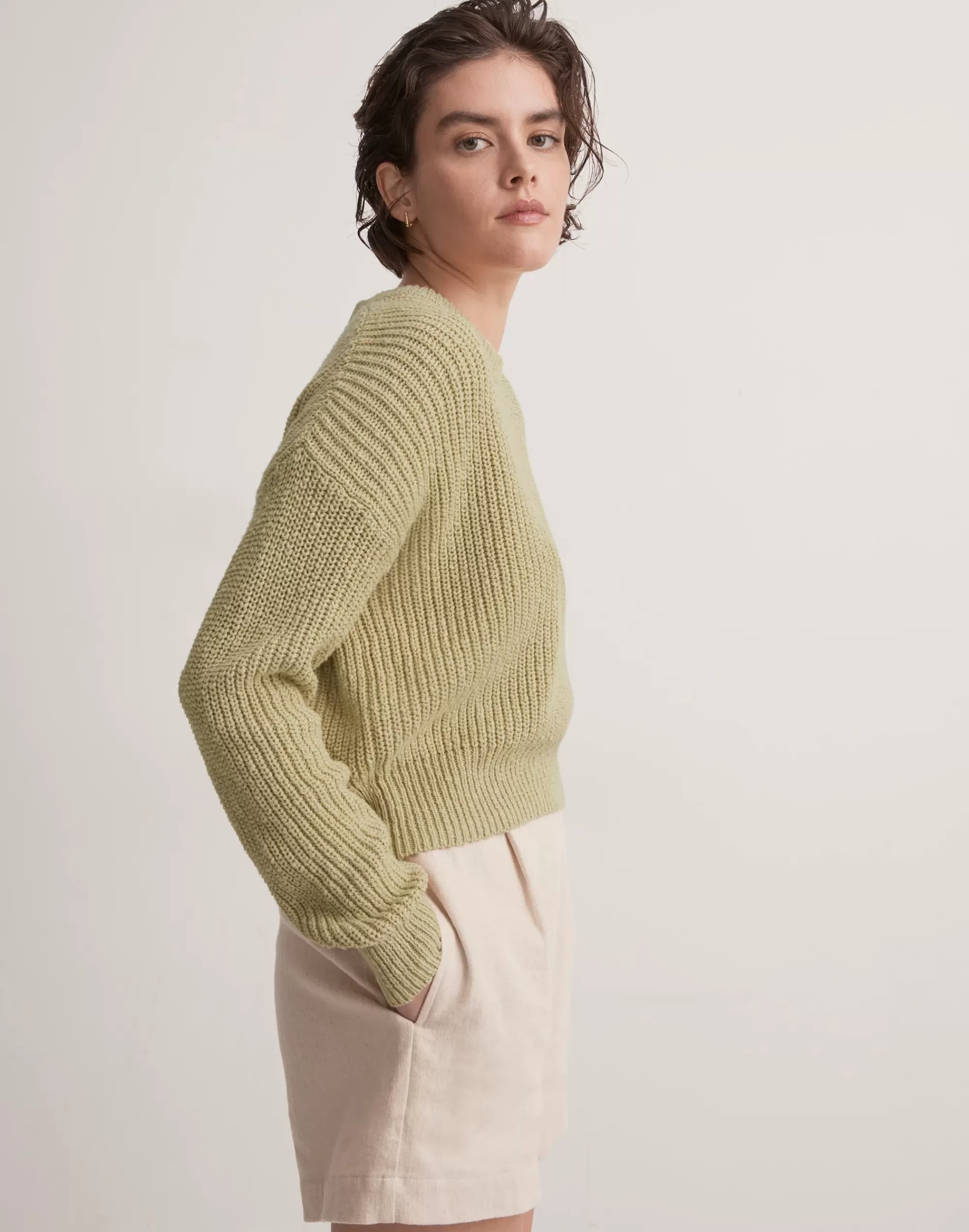 Madewell Tees>Textural-Knit Pullover Sweater Pale Lichen