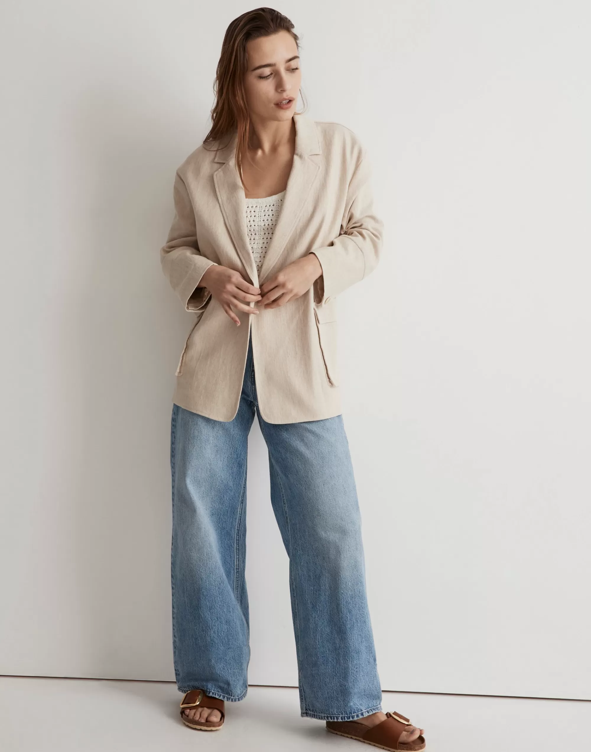 Madewell Jackets>The Cargo Double-Breasted Blazer In Linen-Cotton Natural Undyed