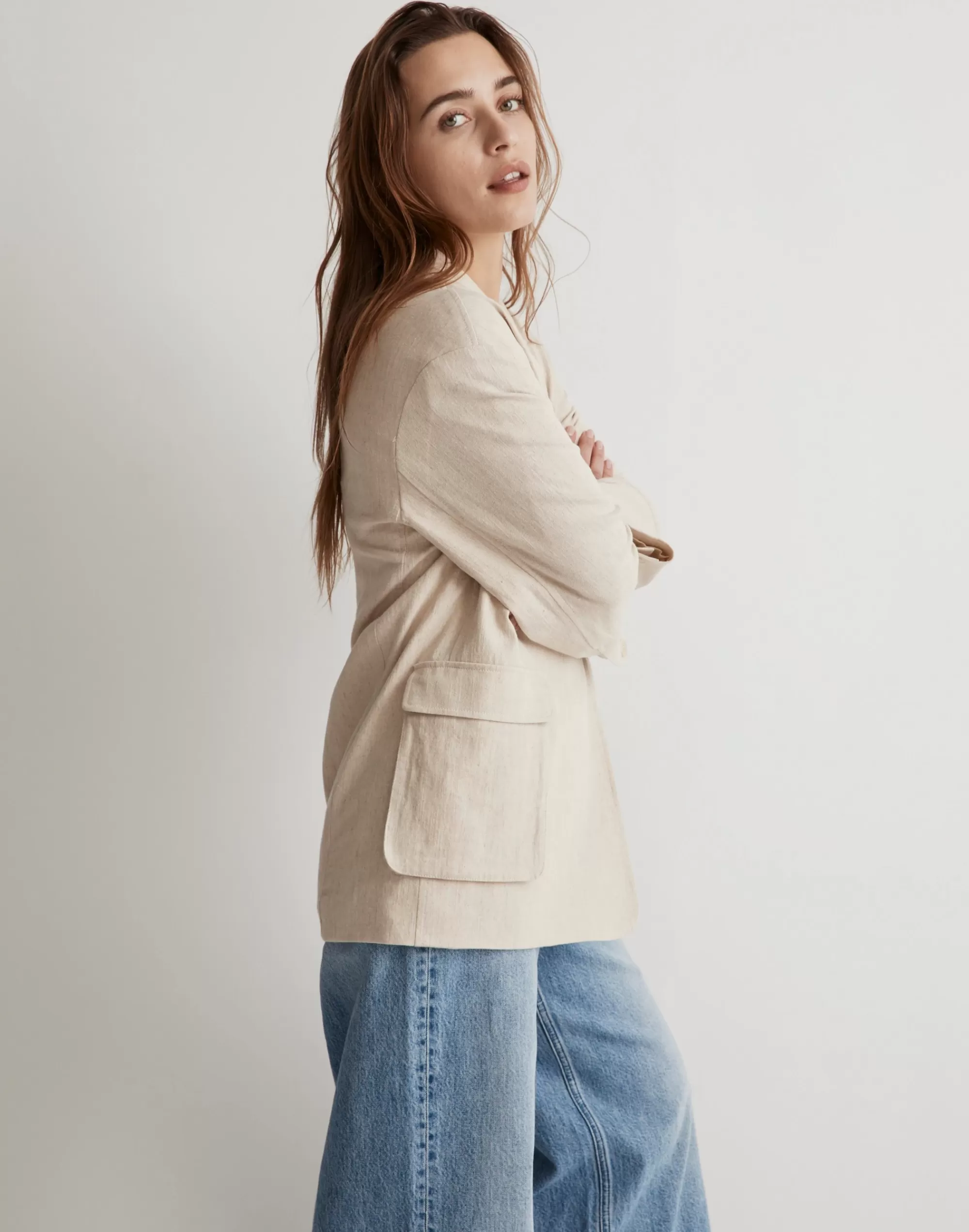 Madewell Jackets>The Cargo Double-Breasted Blazer In Linen-Cotton Natural Undyed