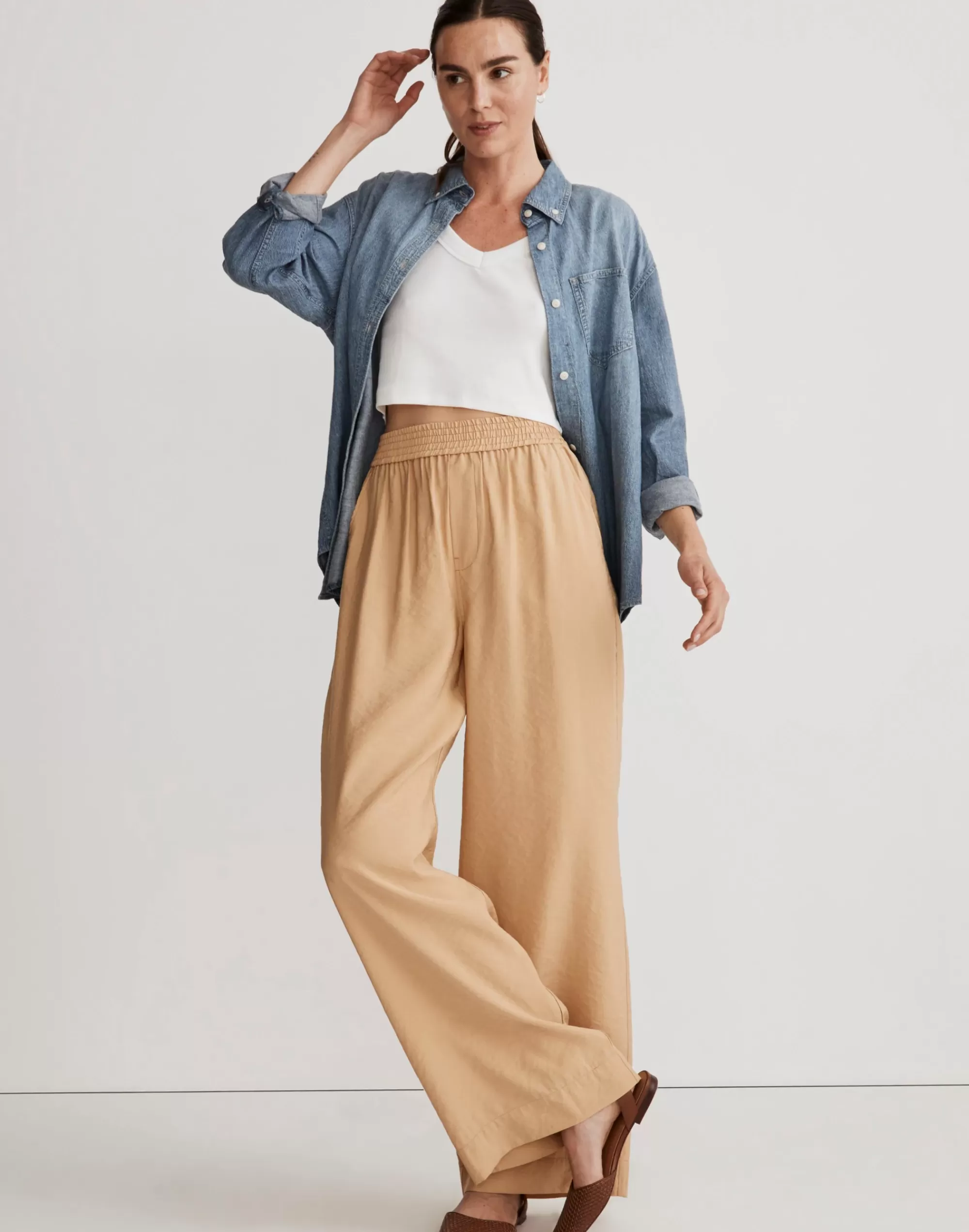 Madewell Pants>The Carley Wide-Leg Pant In Softdrape Desert Dune