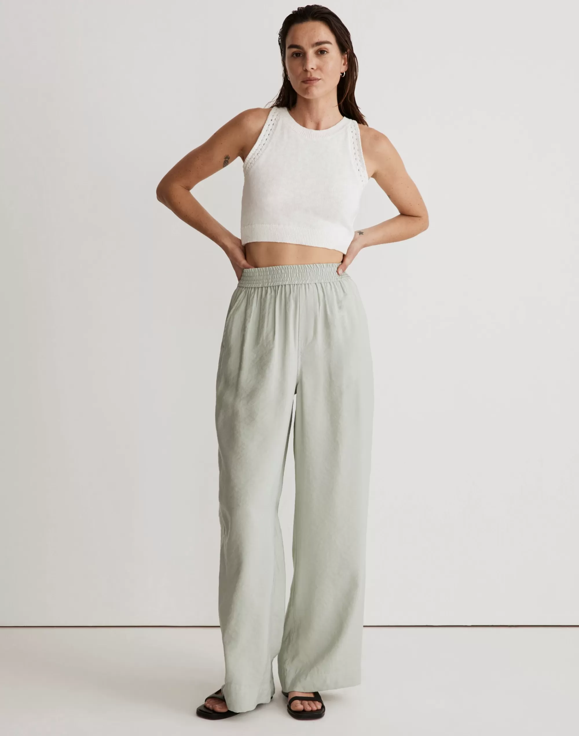 Madewell Pants>The Carley Wide-Leg Pant In Softdrape Sage Mist