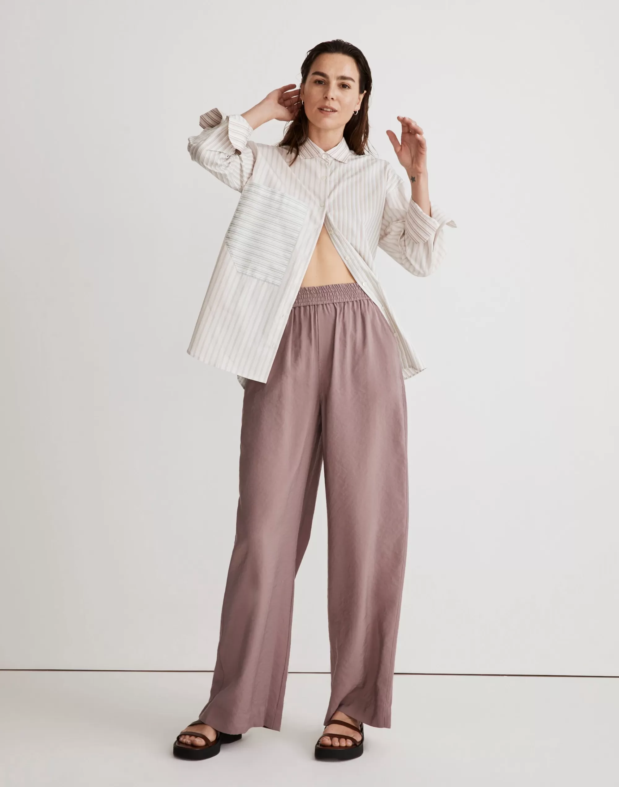 Madewell Pants>The Carley Wide-Leg Pant In Softdrape Evening Mauve