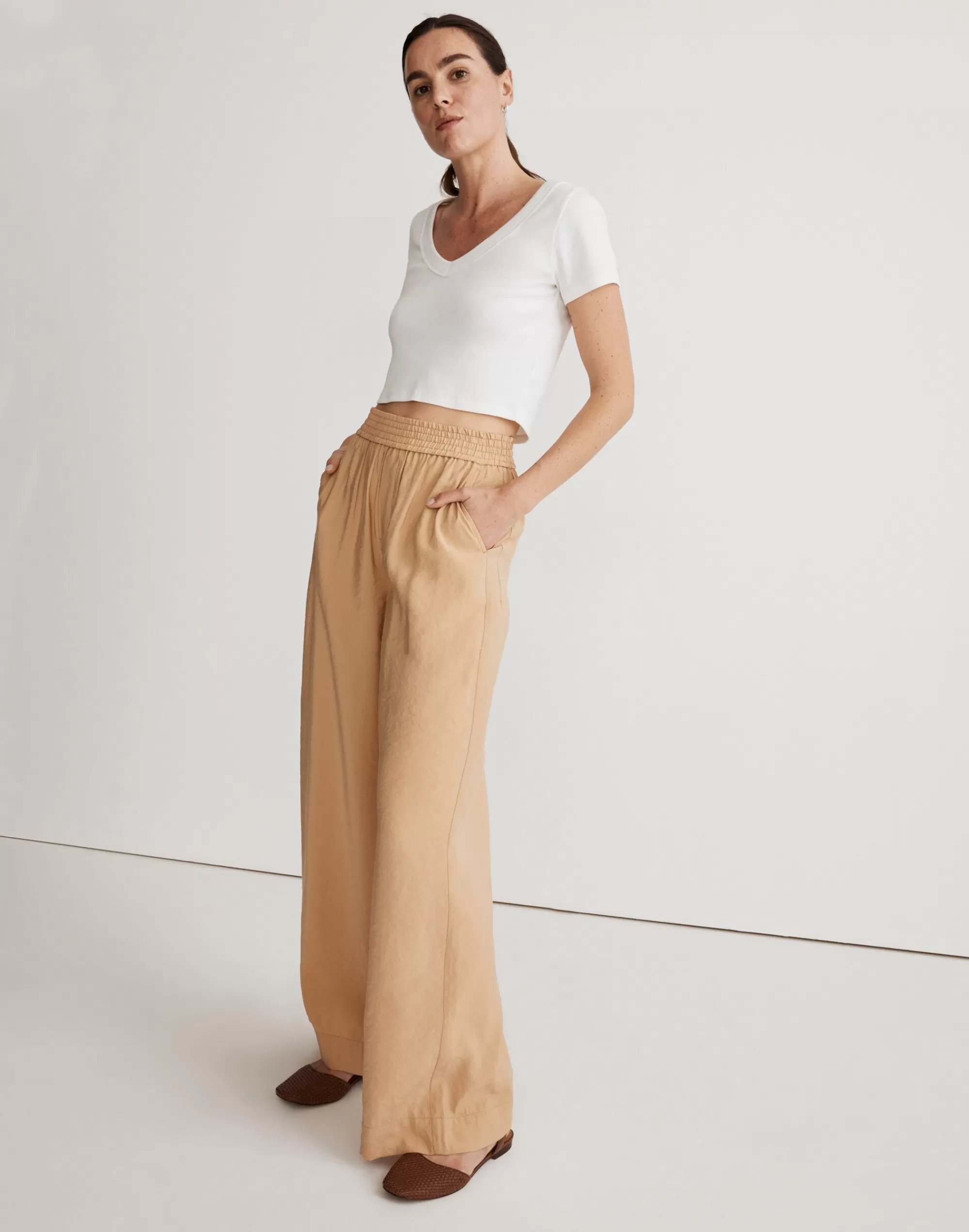 Madewell Pants>The Carley Wide-Leg Pant In Softdrape Desert Dune