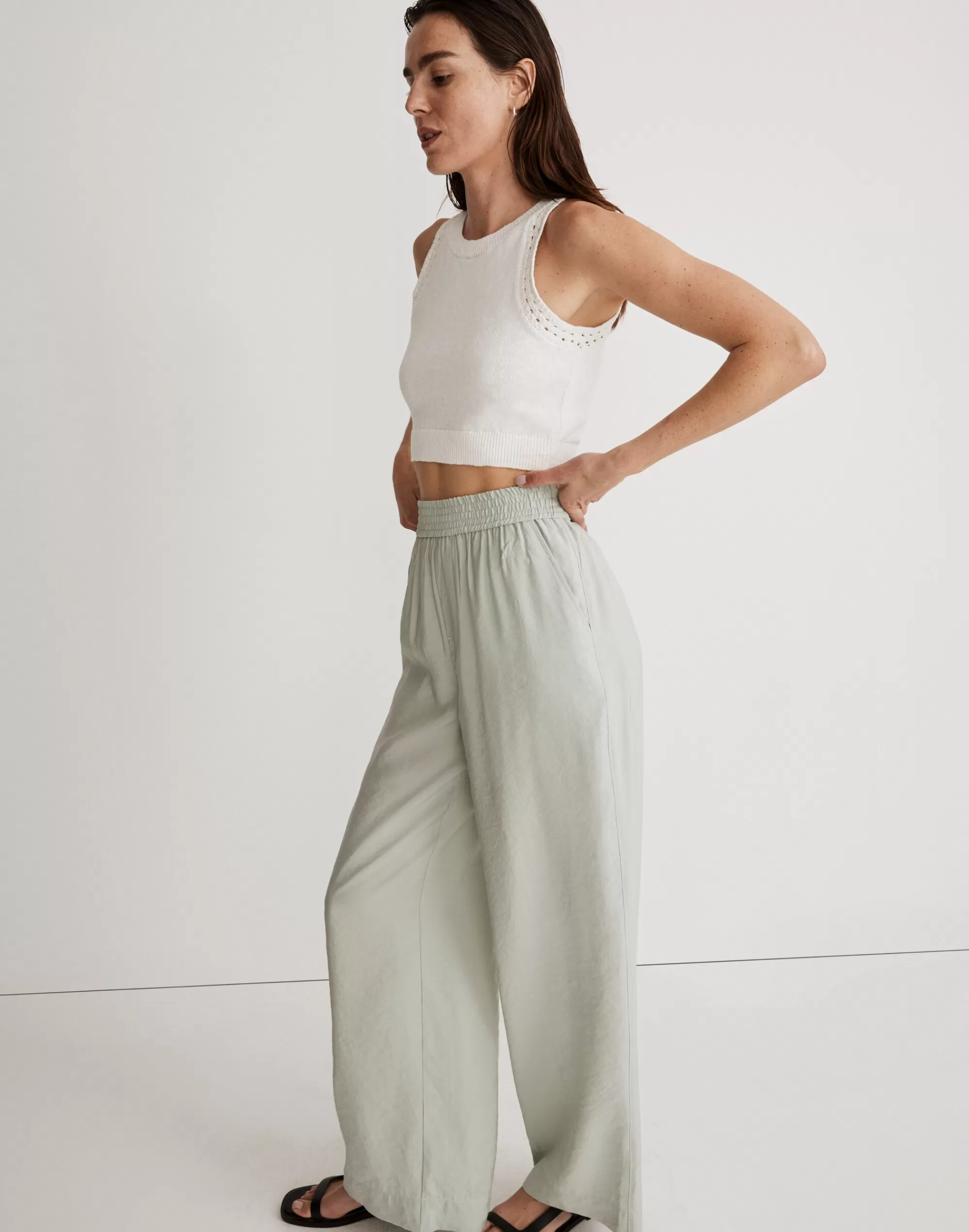 Madewell Pants>The Carley Wide-Leg Pant In Softdrape Sage Mist