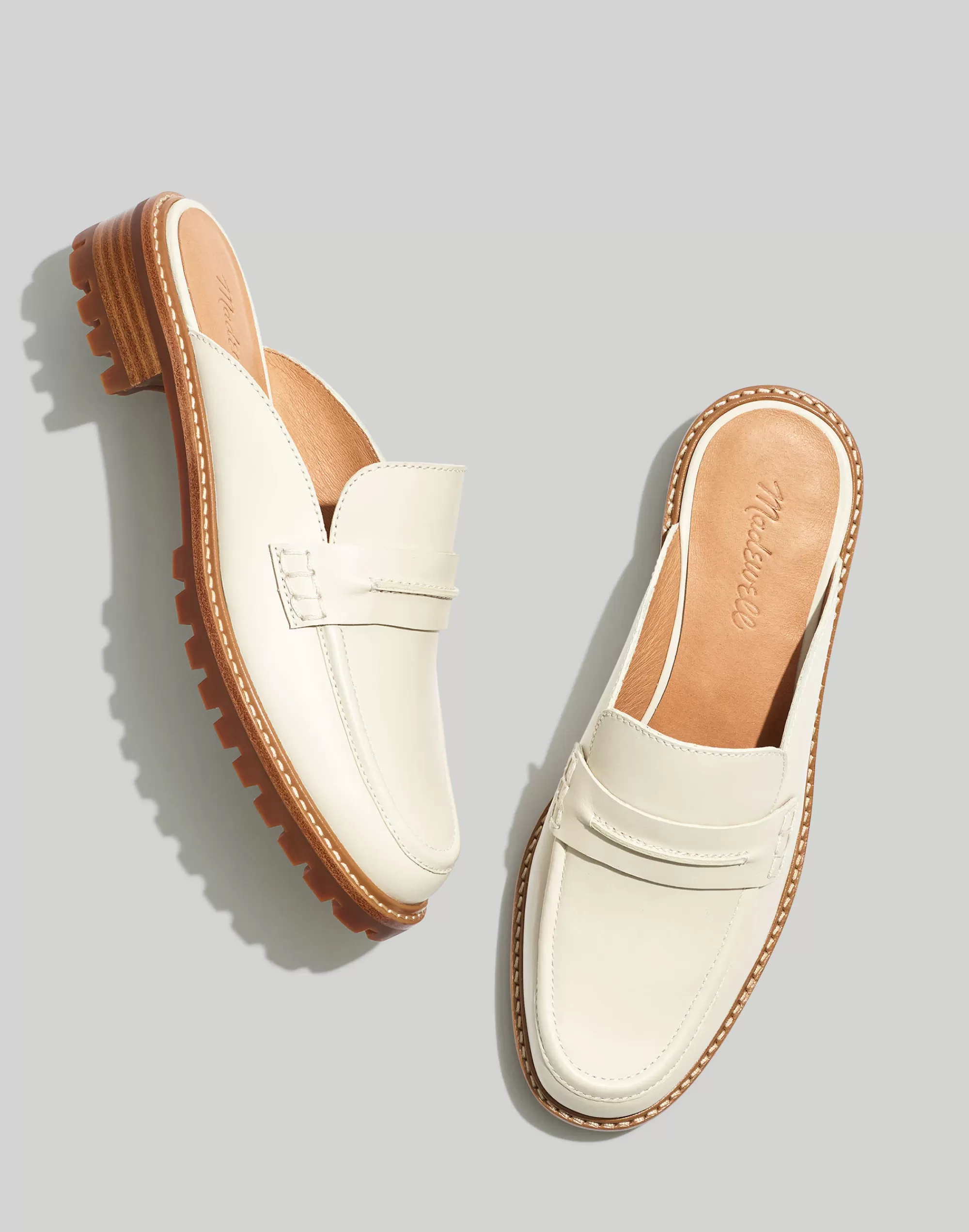 Madewell Flats>The Corinne Lugsole Loafer Mule Pale Oyster