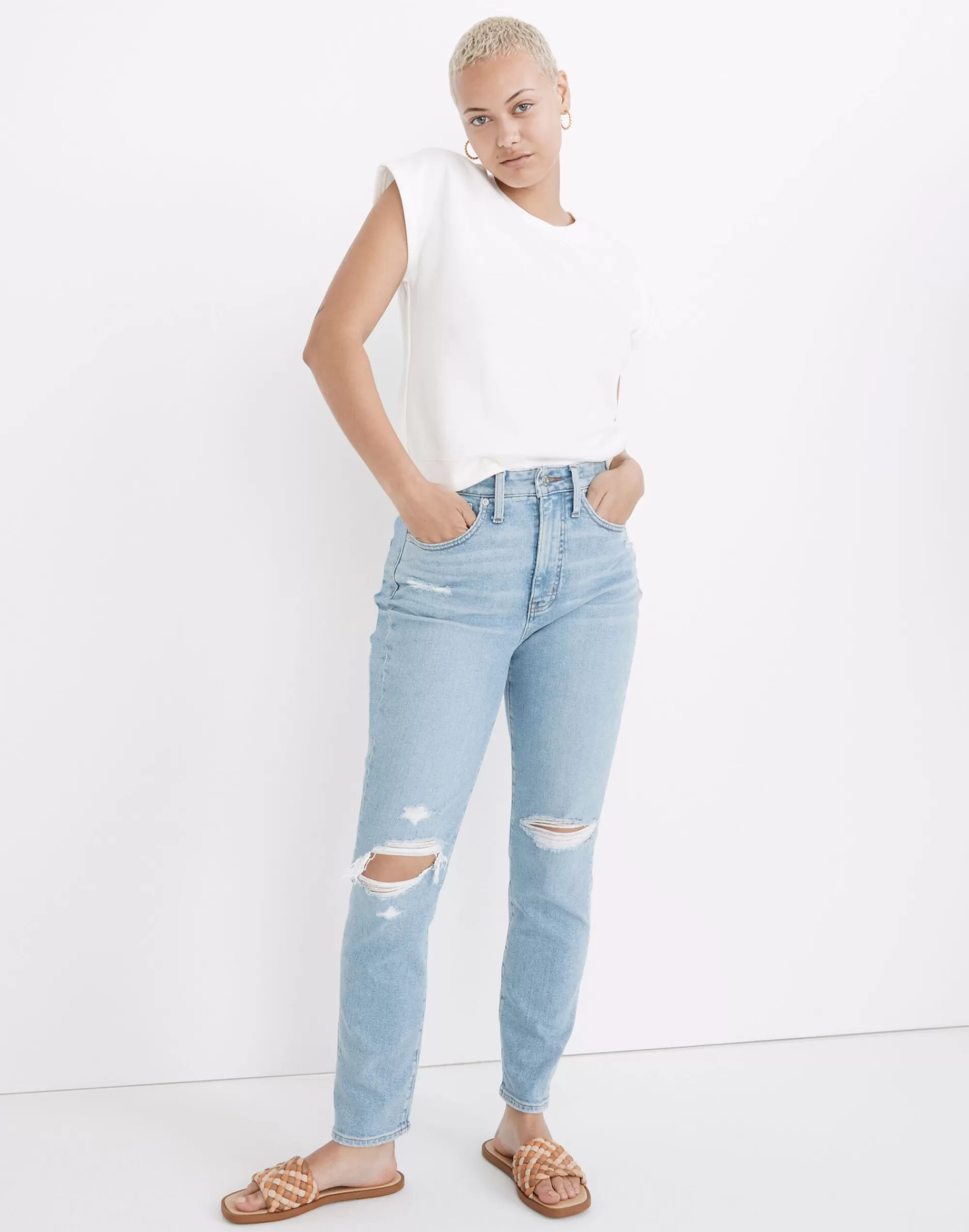 Madewell Perfect Vintage Jeans>The Curvy Momjean In : Ripped Edition Lowden Wash