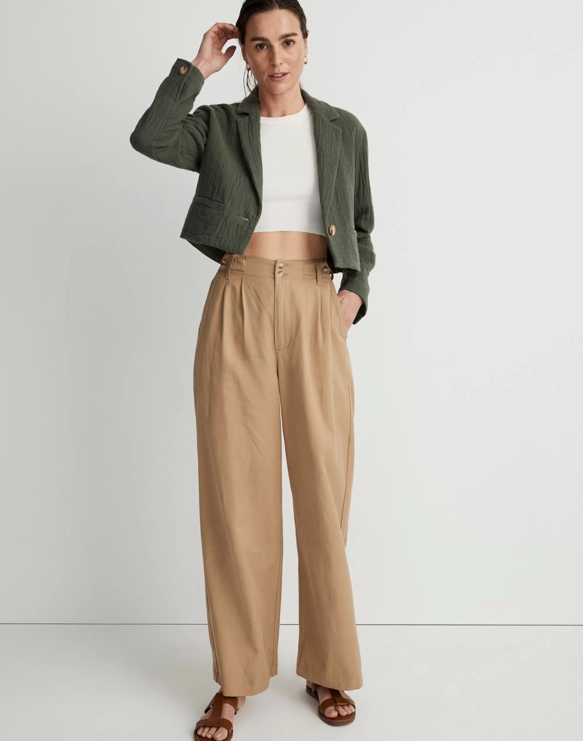 Madewell Blazers>The Drop-Shoulder Crop Blazer Foraged Green