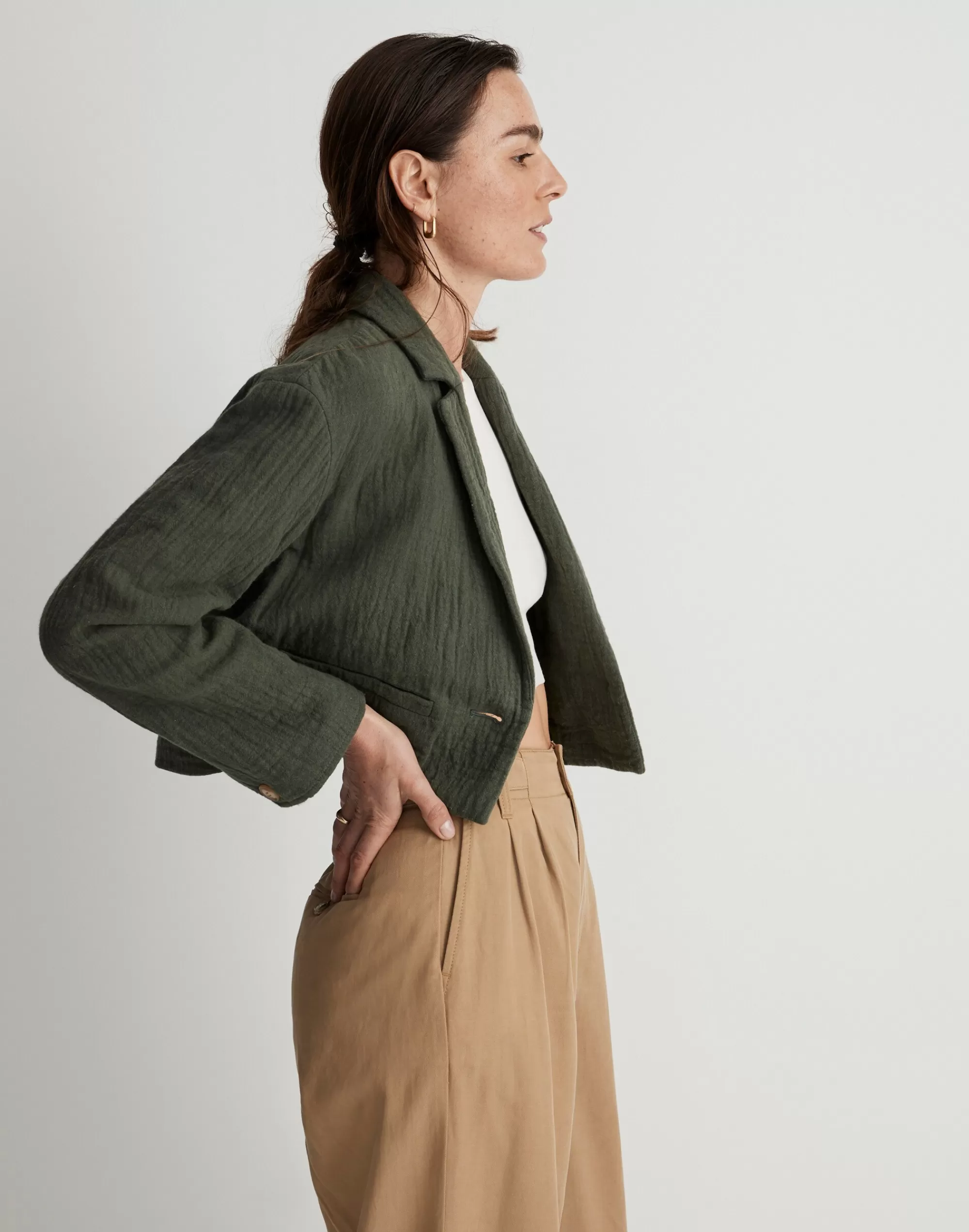 Madewell Blazers>The Drop-Shoulder Crop Blazer Foraged Green