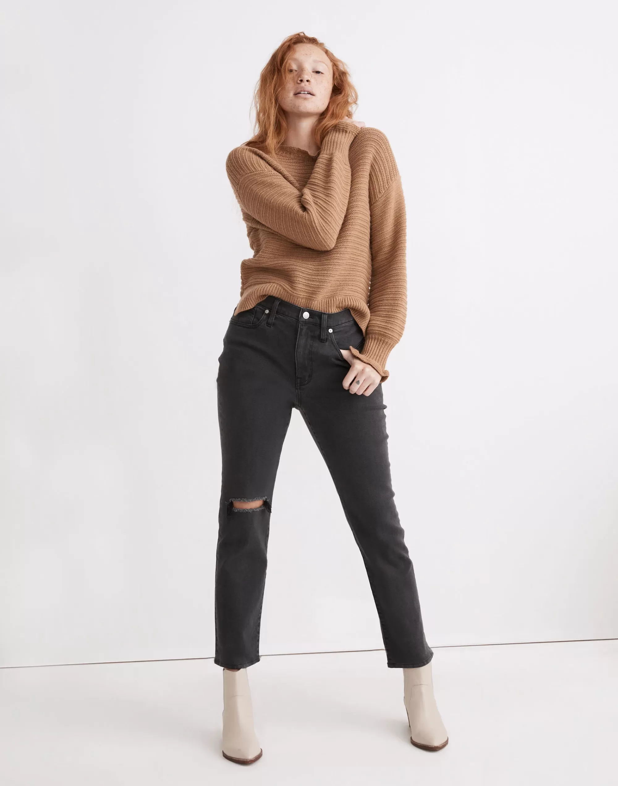 Madewell Boyjeans>The Girljean In : Ripped Knee Edition Adolpha Wash