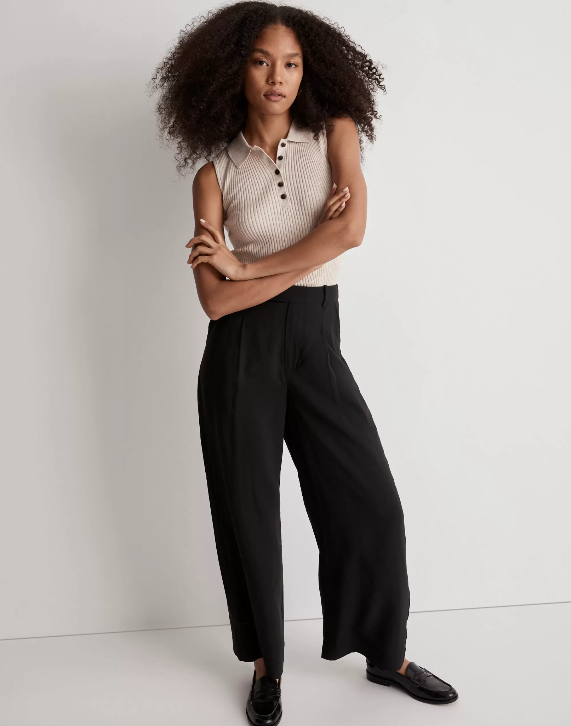 Madewell Suits>The Harlow Wide-Leg Ankle Pant In Softdrape True Black