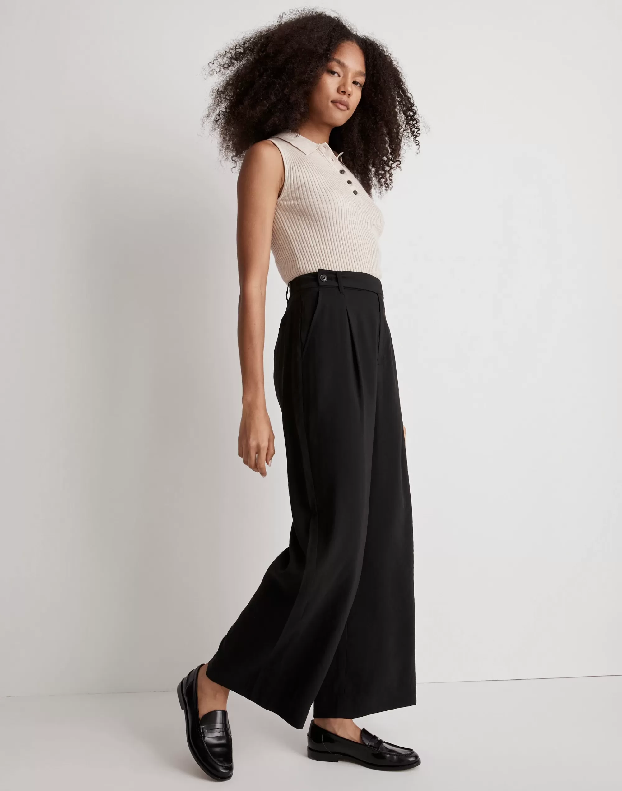 Madewell Suits>The Harlow Wide-Leg Ankle Pant In Softdrape True Black