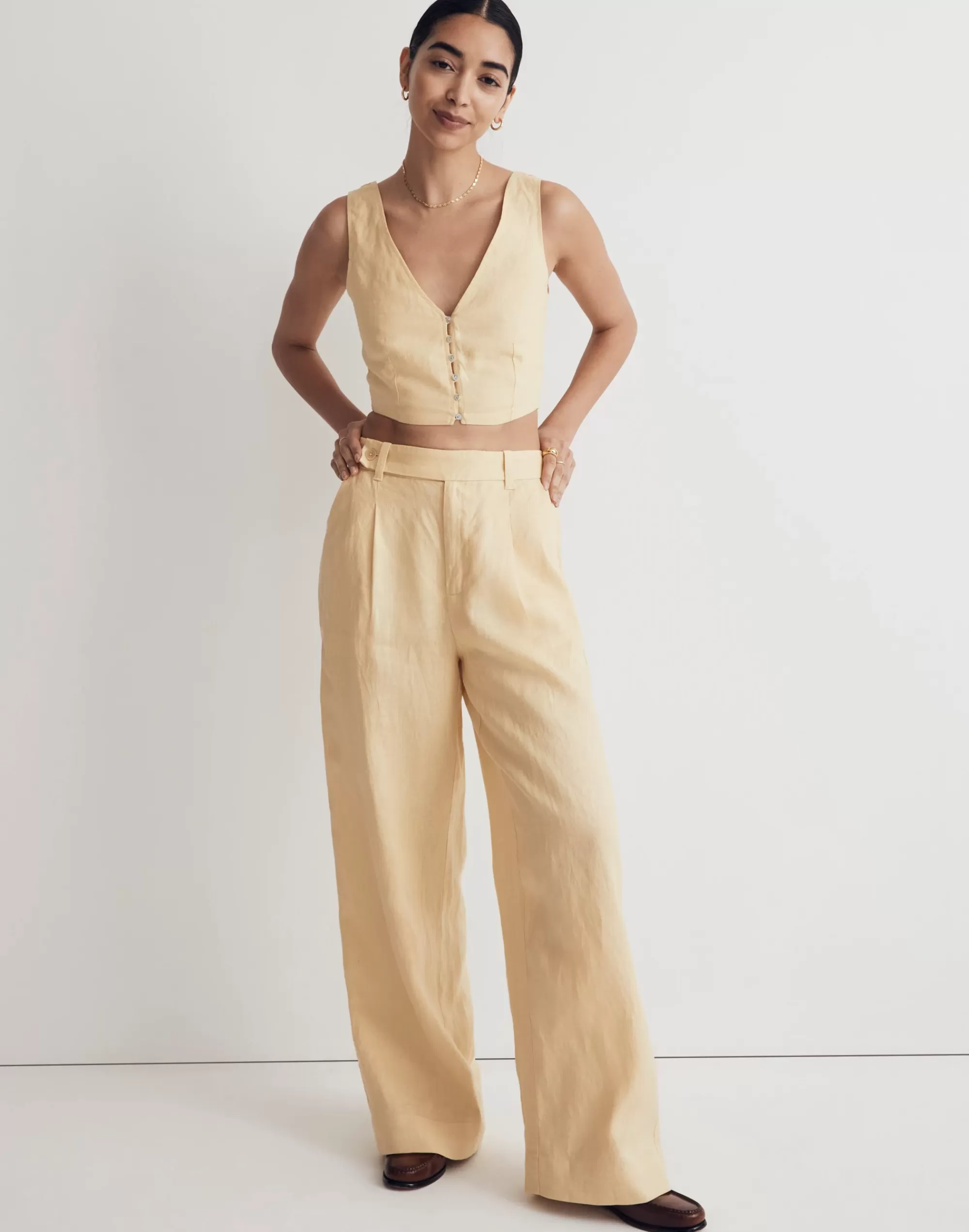 Madewell Suits>The Harlow Wide-Leg Pant In 100% Linen Light Straw