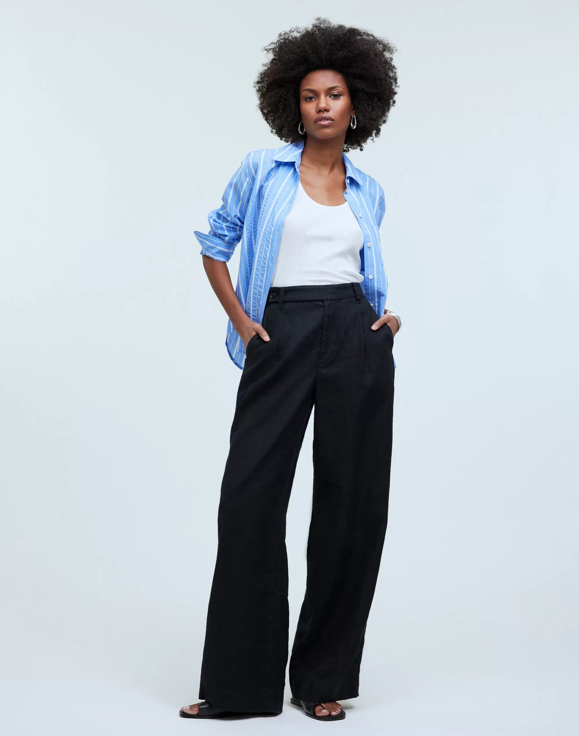 Madewell Suits>The Harlow Wide-Leg Pant In 100% Linen True Black