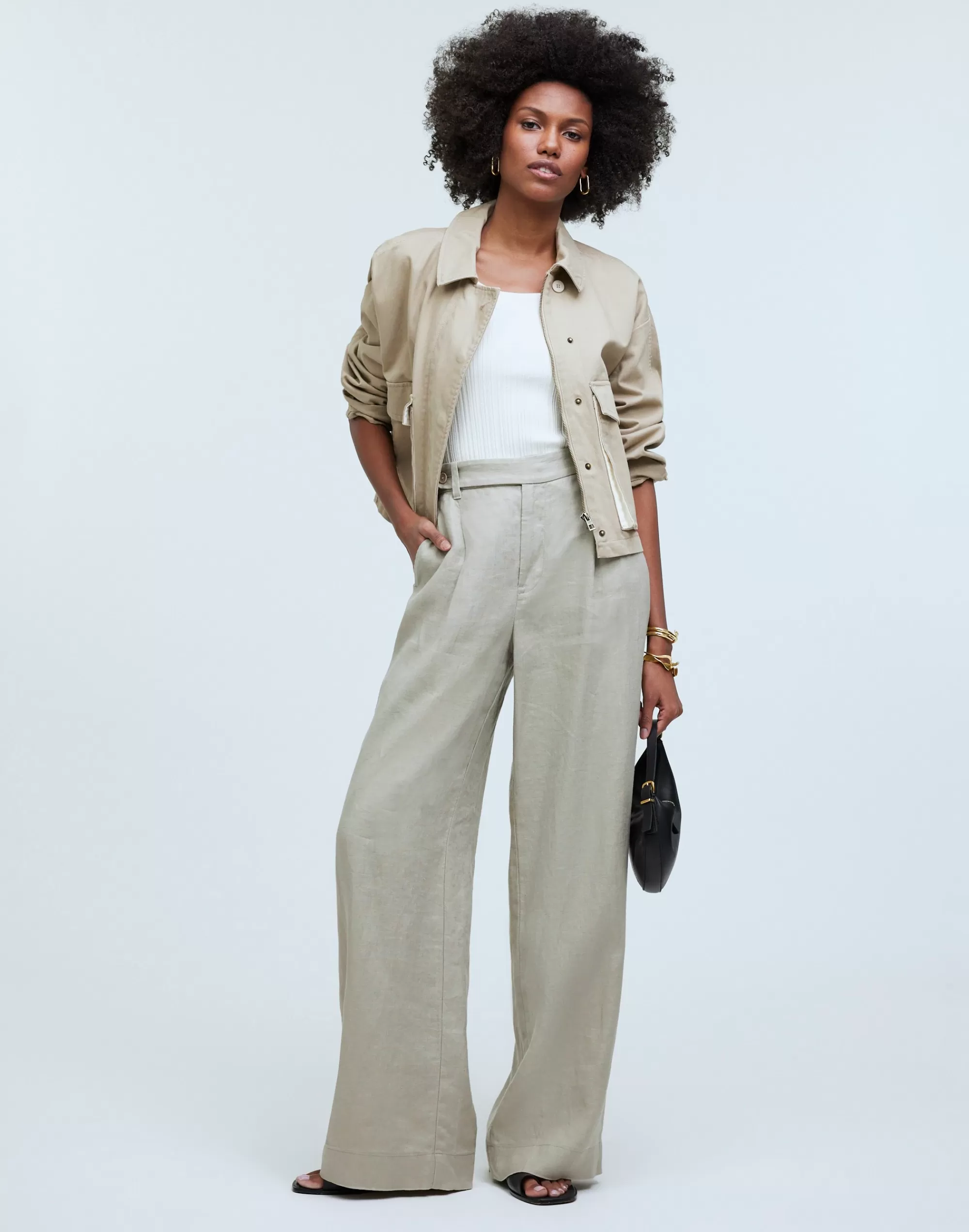 Madewell Suits>The Harlow Wide-Leg Pant In 100% Linen Pumice