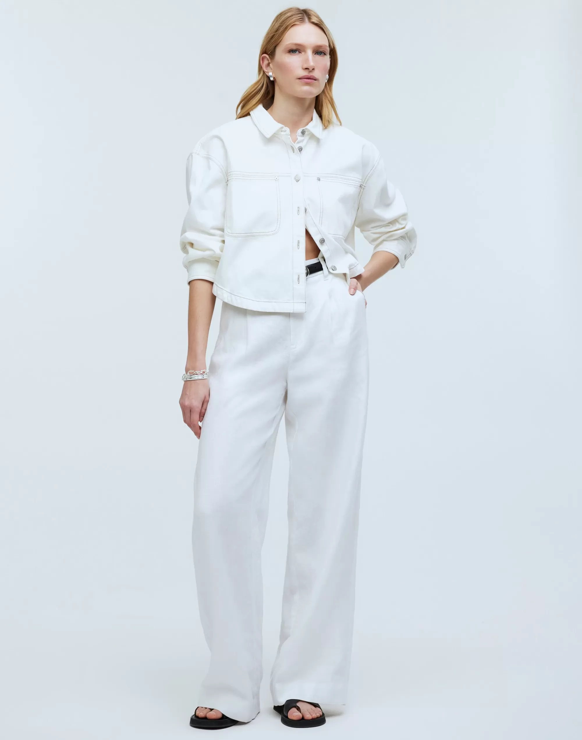 Madewell Pants>The Harlow Wide-Leg Pant In 100% Linen Eyelet White