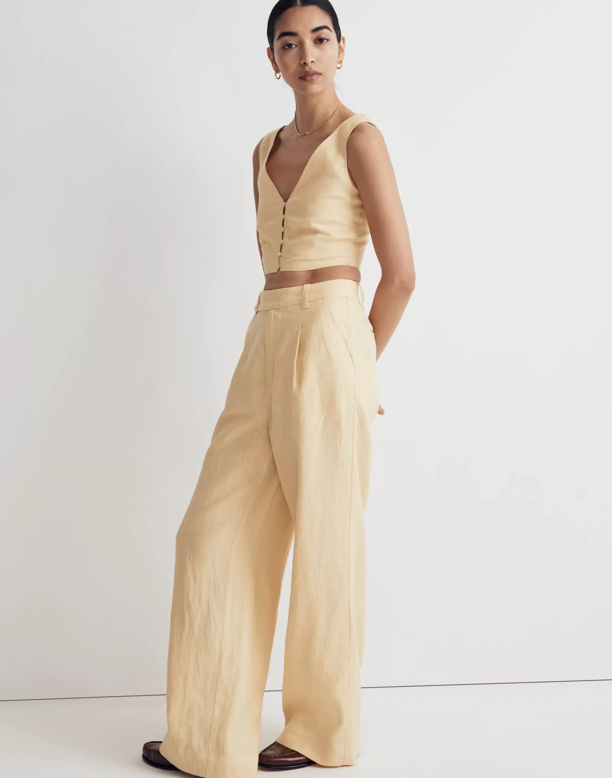 Madewell Suits>The Harlow Wide-Leg Pant In 100% Linen Light Straw