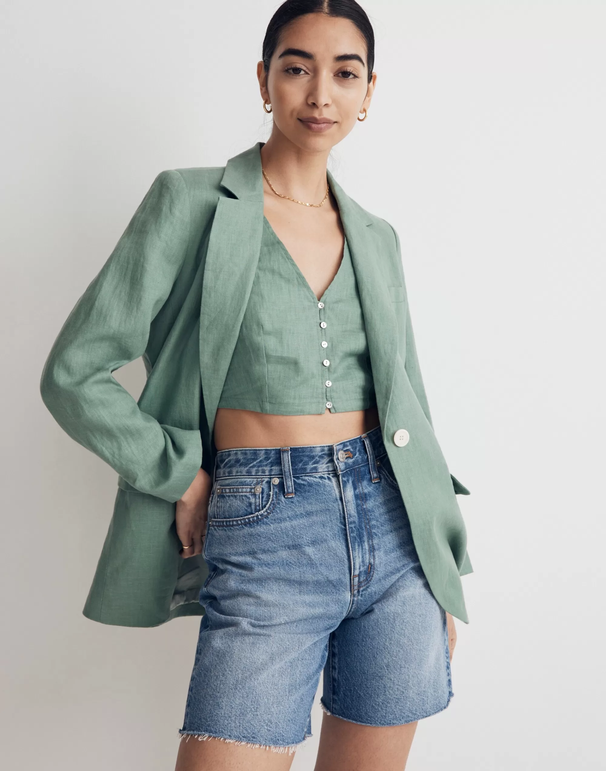 Madewell Suits>The Larsen Blazer In 100% Linen Trellis Green