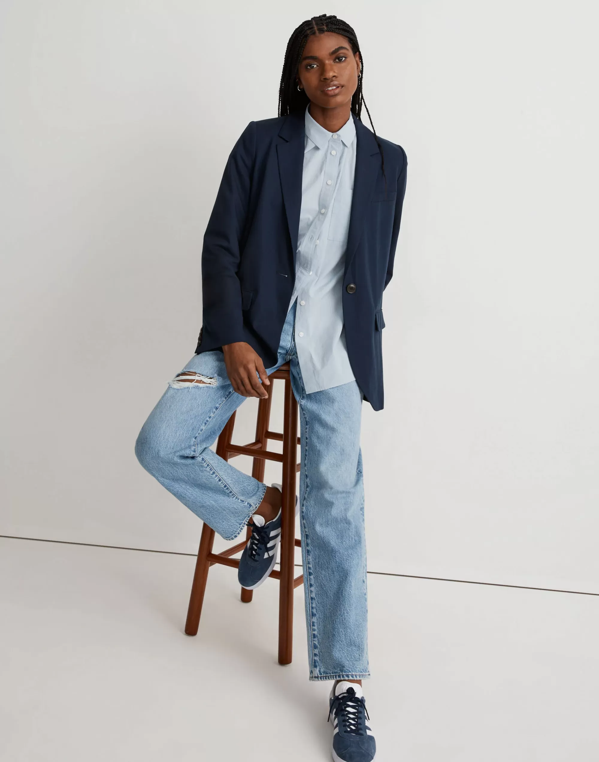 Madewell Blazers>The Larsen Blazer In Drapeweave Deep Indigo