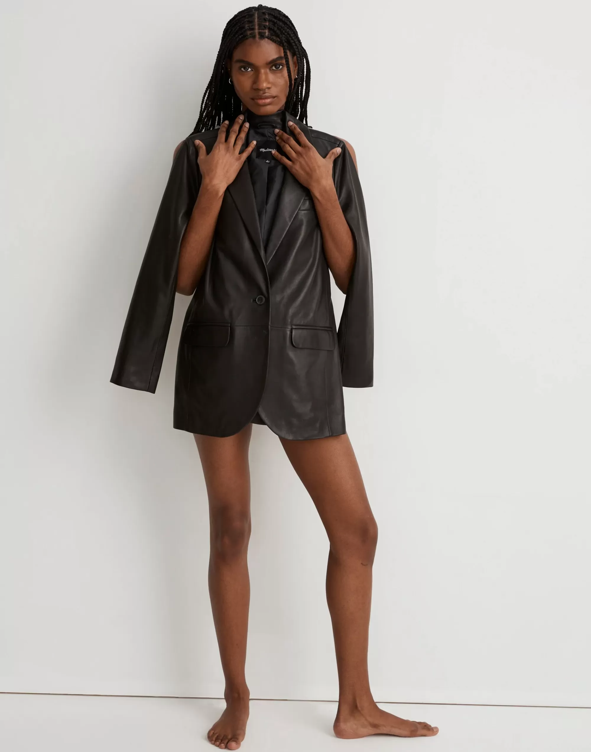 Madewell Blazers>The Larsen Blazer In Leather True Black