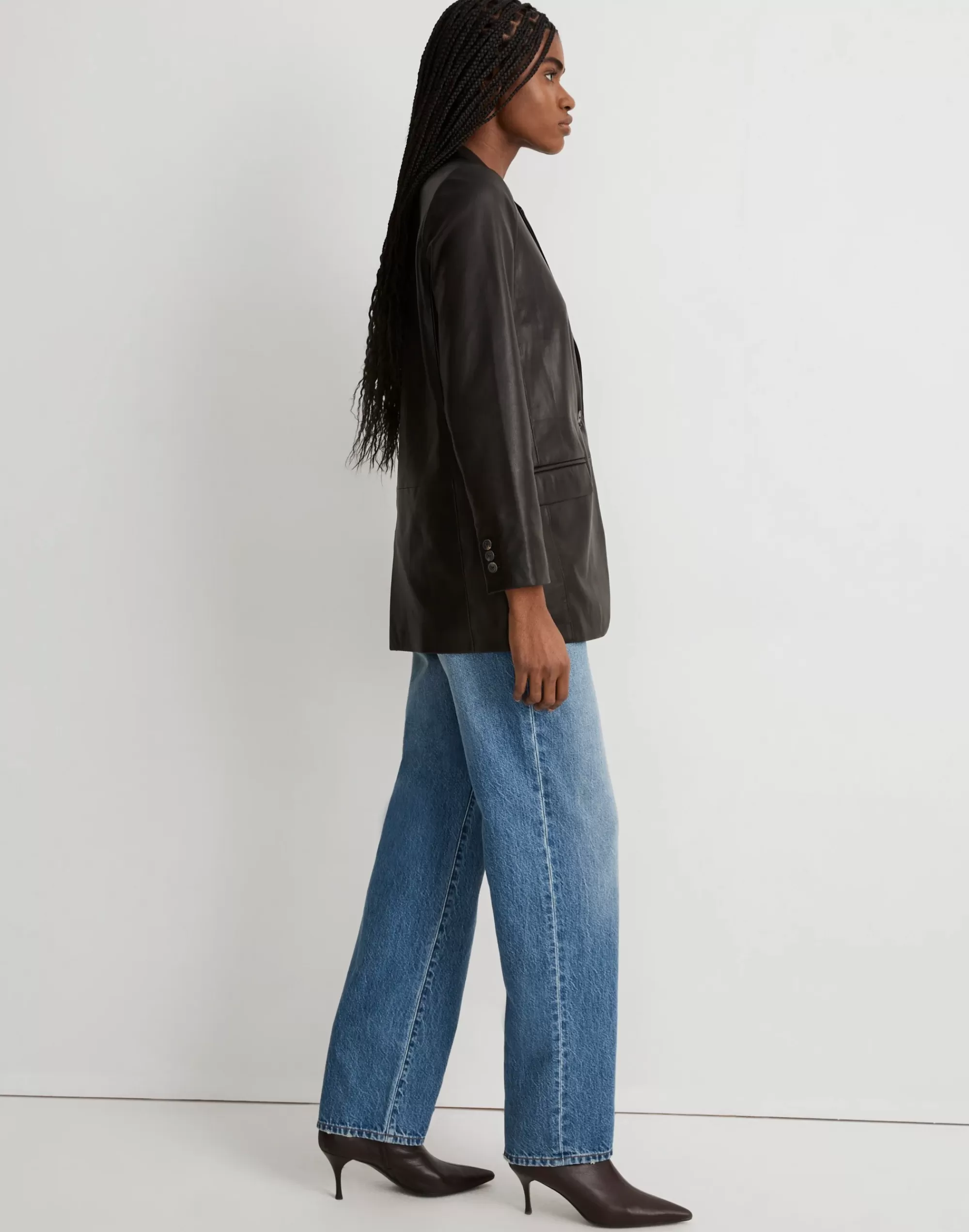 Madewell Blazers>The Larsen Blazer In Leather True Black