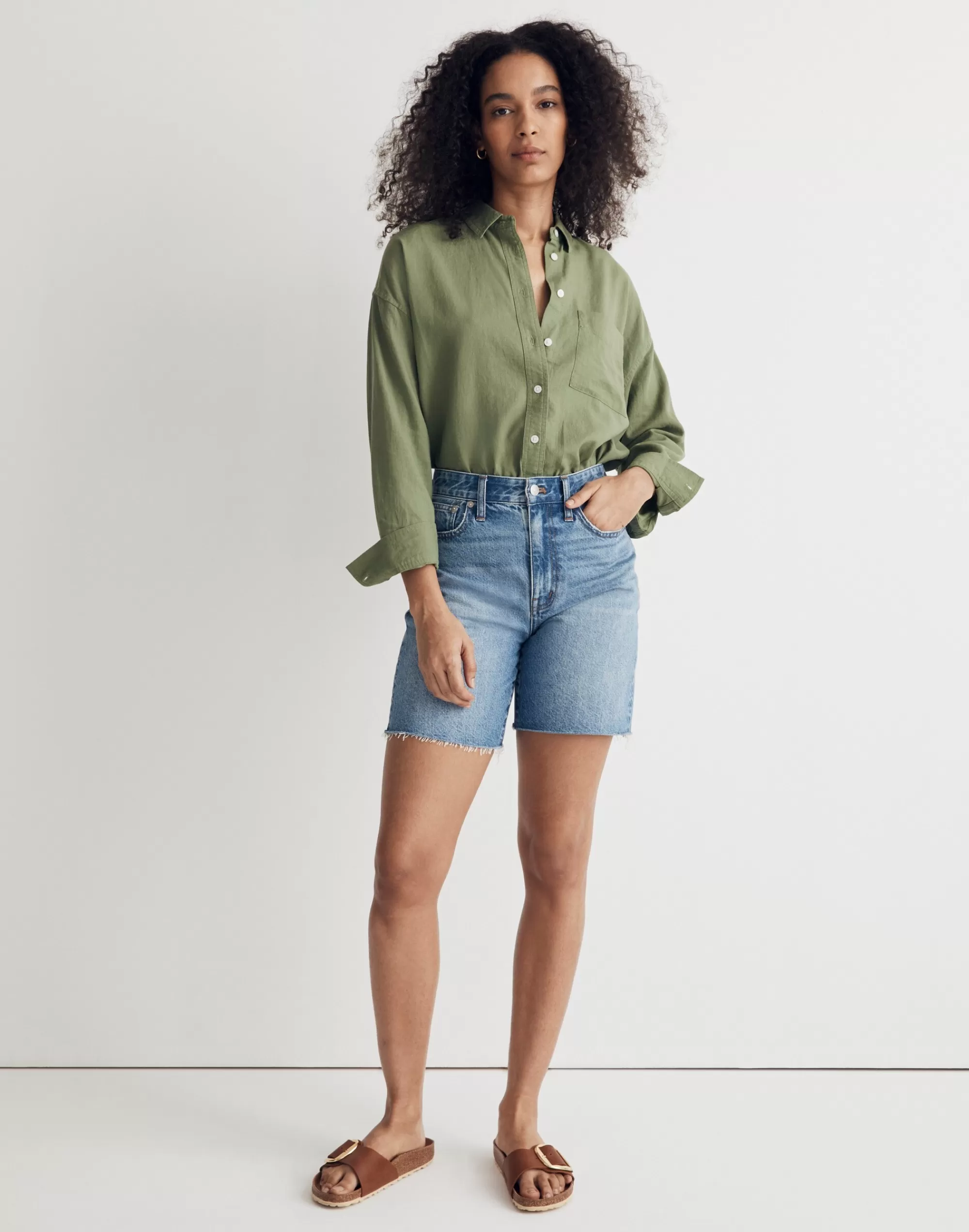 Madewell Tops & Shirts>The Linen-Blend Oversized Shirt Sweet Basil