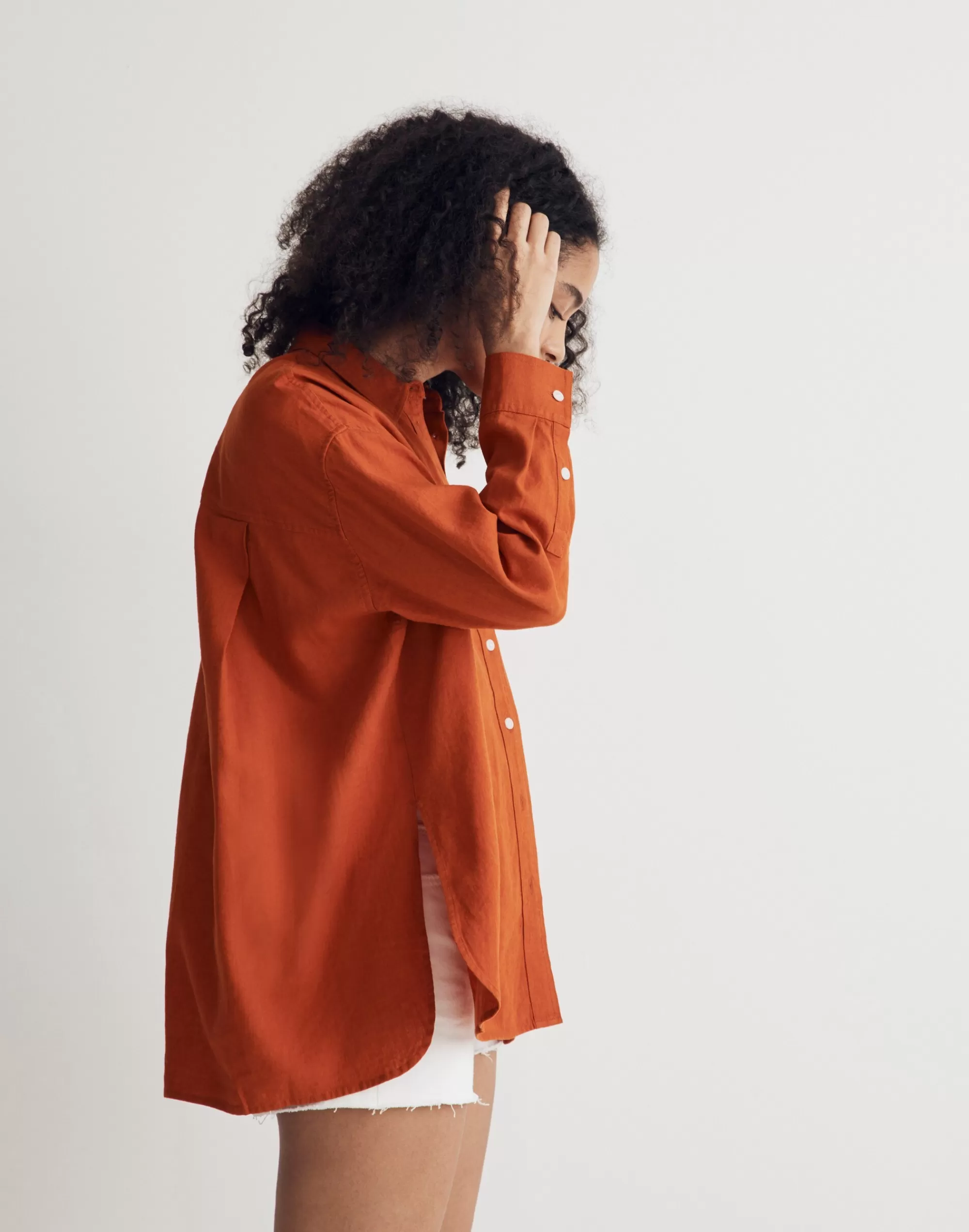 Madewell Tops & Shirts>The Linen-Blend Oversized Shirt Rusted Orange