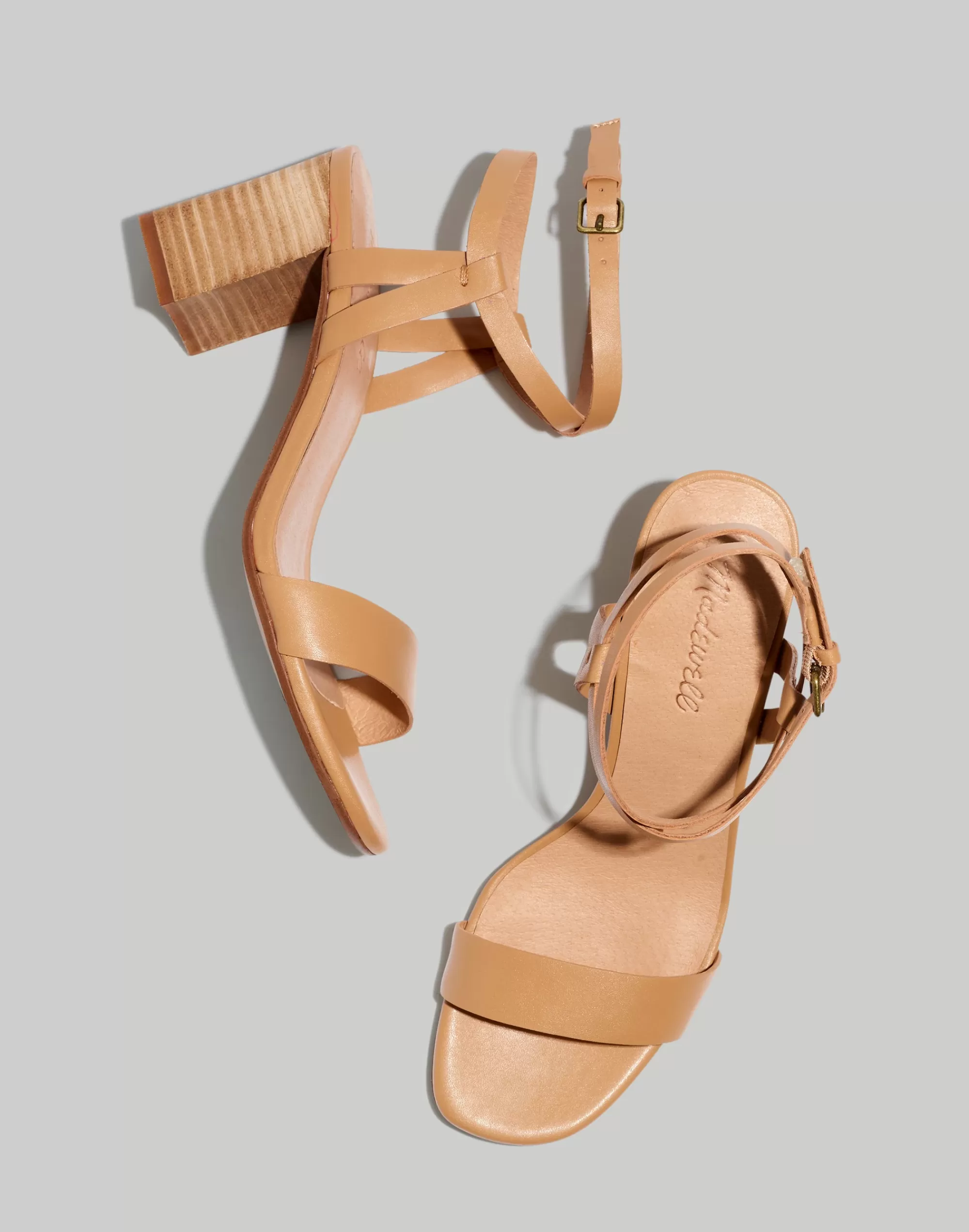 Madewell Heels>The Loli Ankle-Strap Sandal Amber Brown