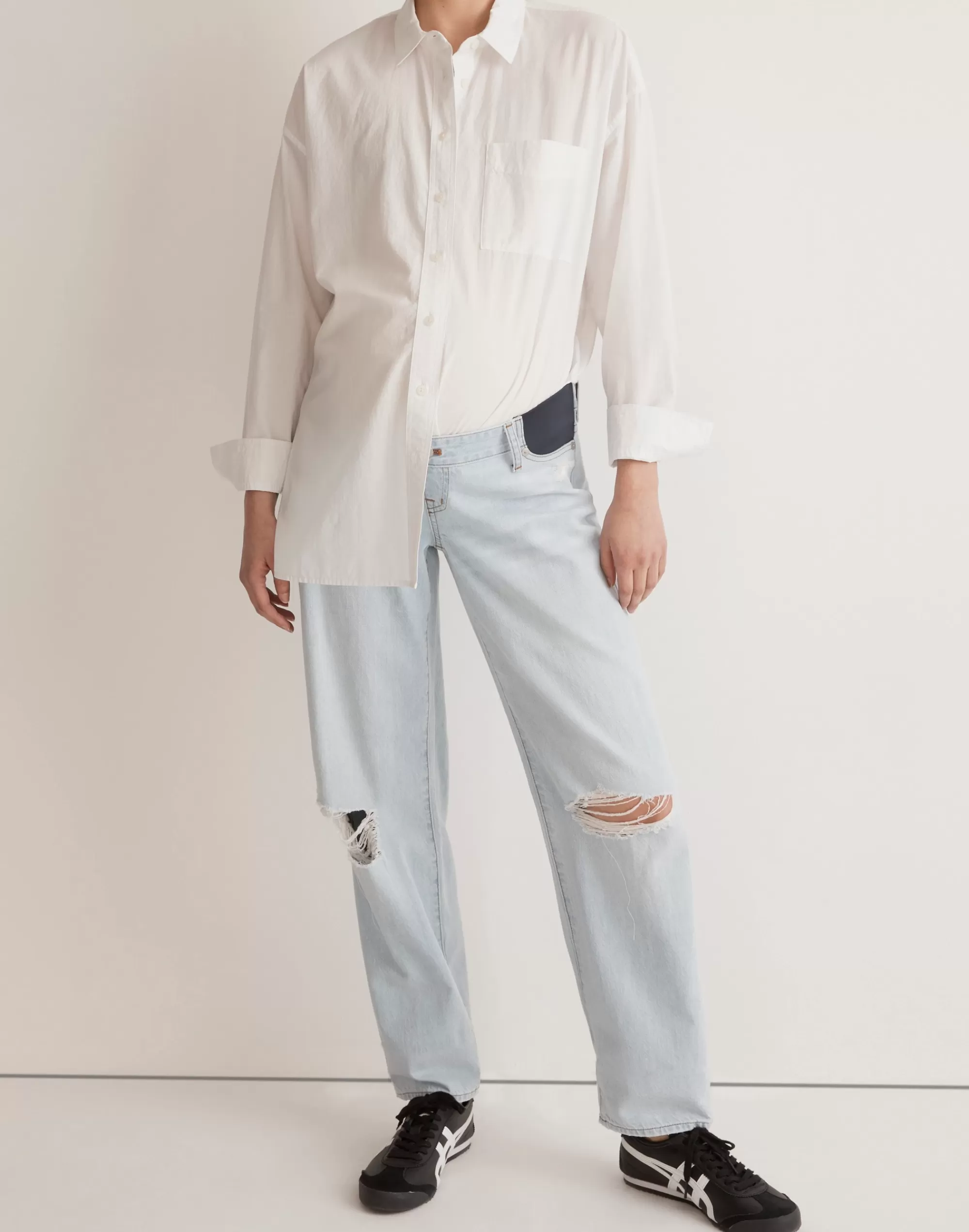 Madewell Maternity Jeans>The Maternity Side-Panel Slouchy Boyjean In : Ripped Edition Wrightlane Wash