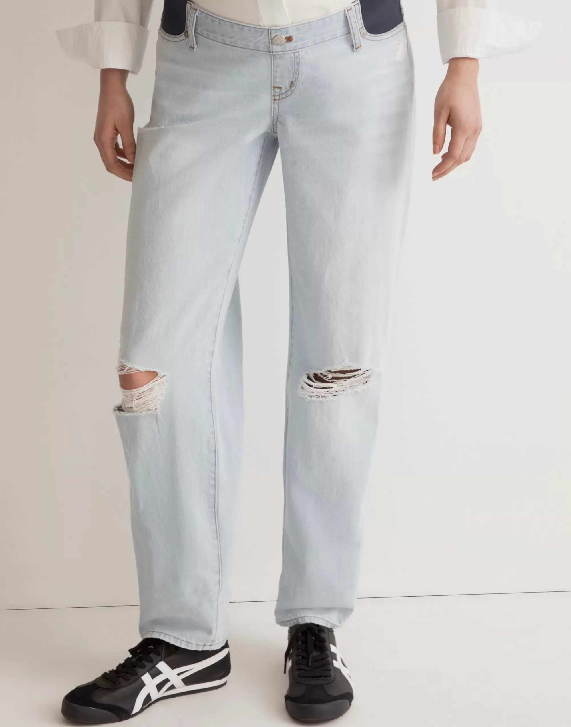 Madewell Maternity Jeans>The Maternity Side-Panel Slouchy Boyjean In : Ripped Edition Wrightlane Wash