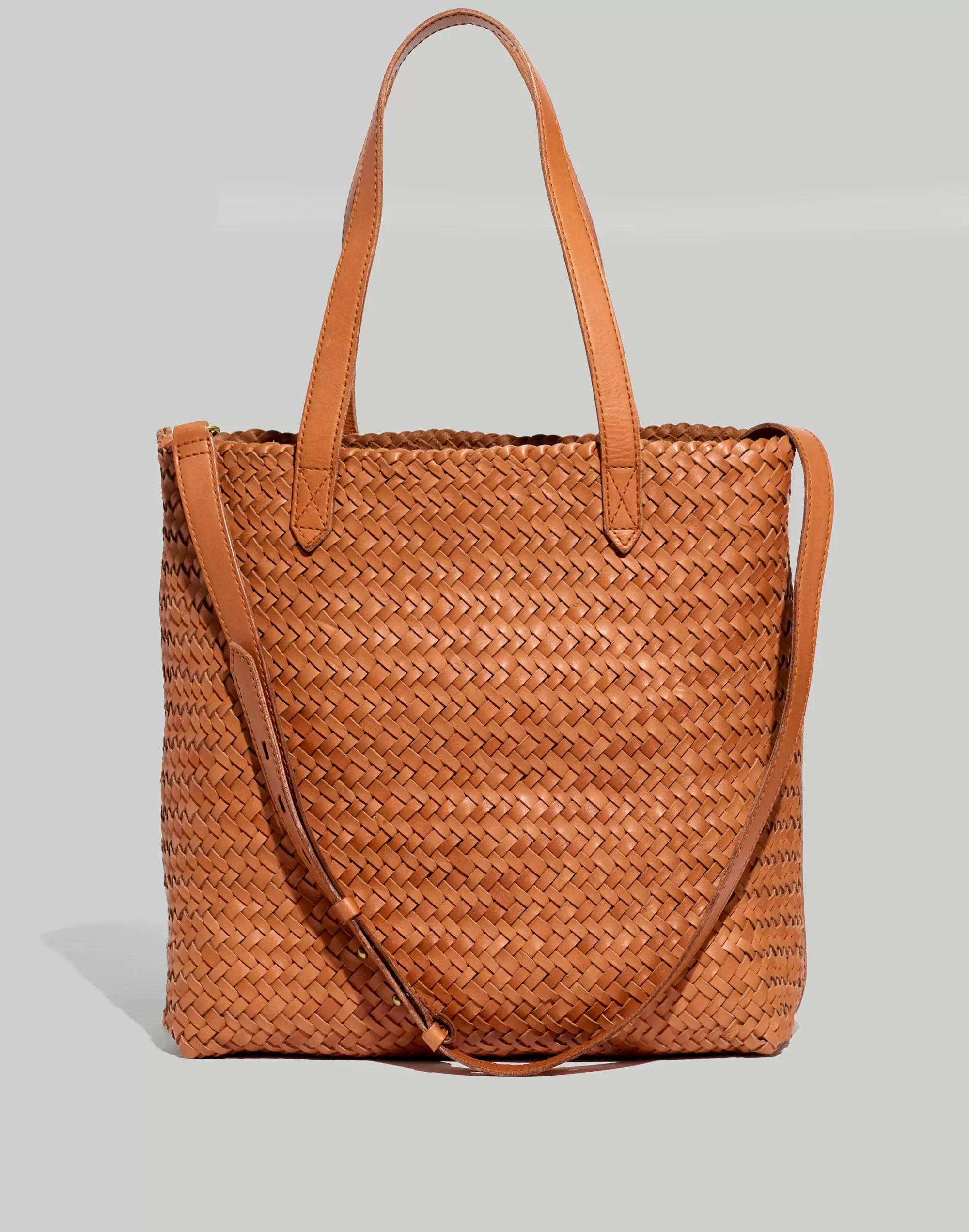 Madewell Totes>The Medium Transport Tote: Woven Leather Edition Burnished Caramel