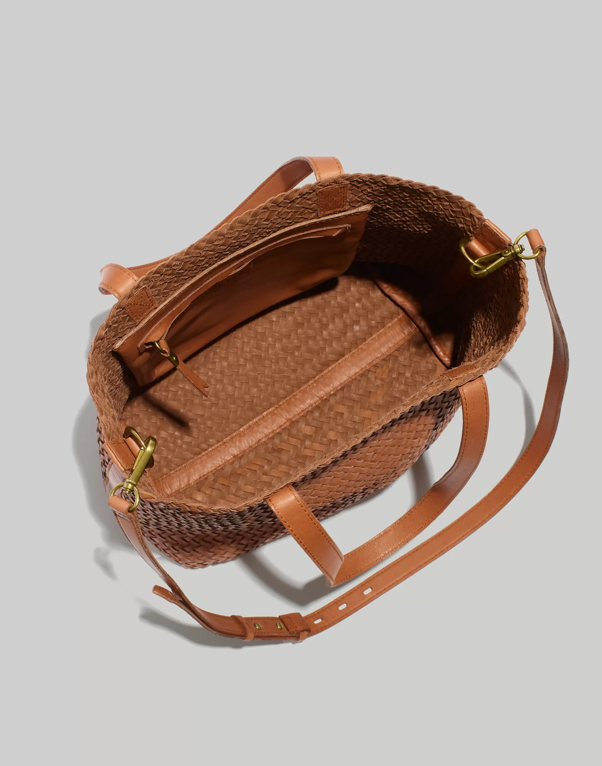 Madewell Totes>The Medium Transport Tote: Woven Leather Edition Burnished Caramel