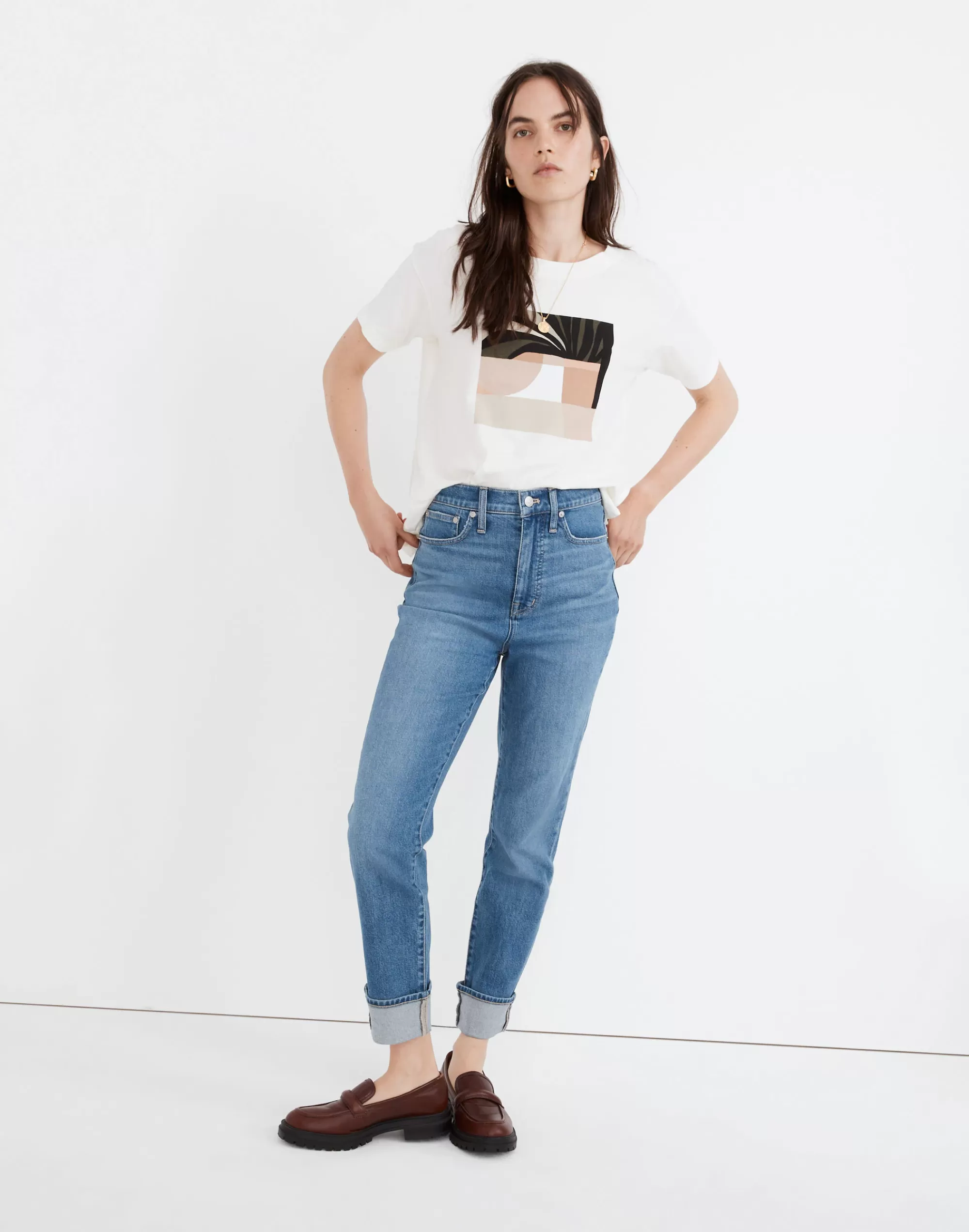 Madewell Perfect Vintage Jeans>The Momjean In : Cuffed Edition Leacrest Wash