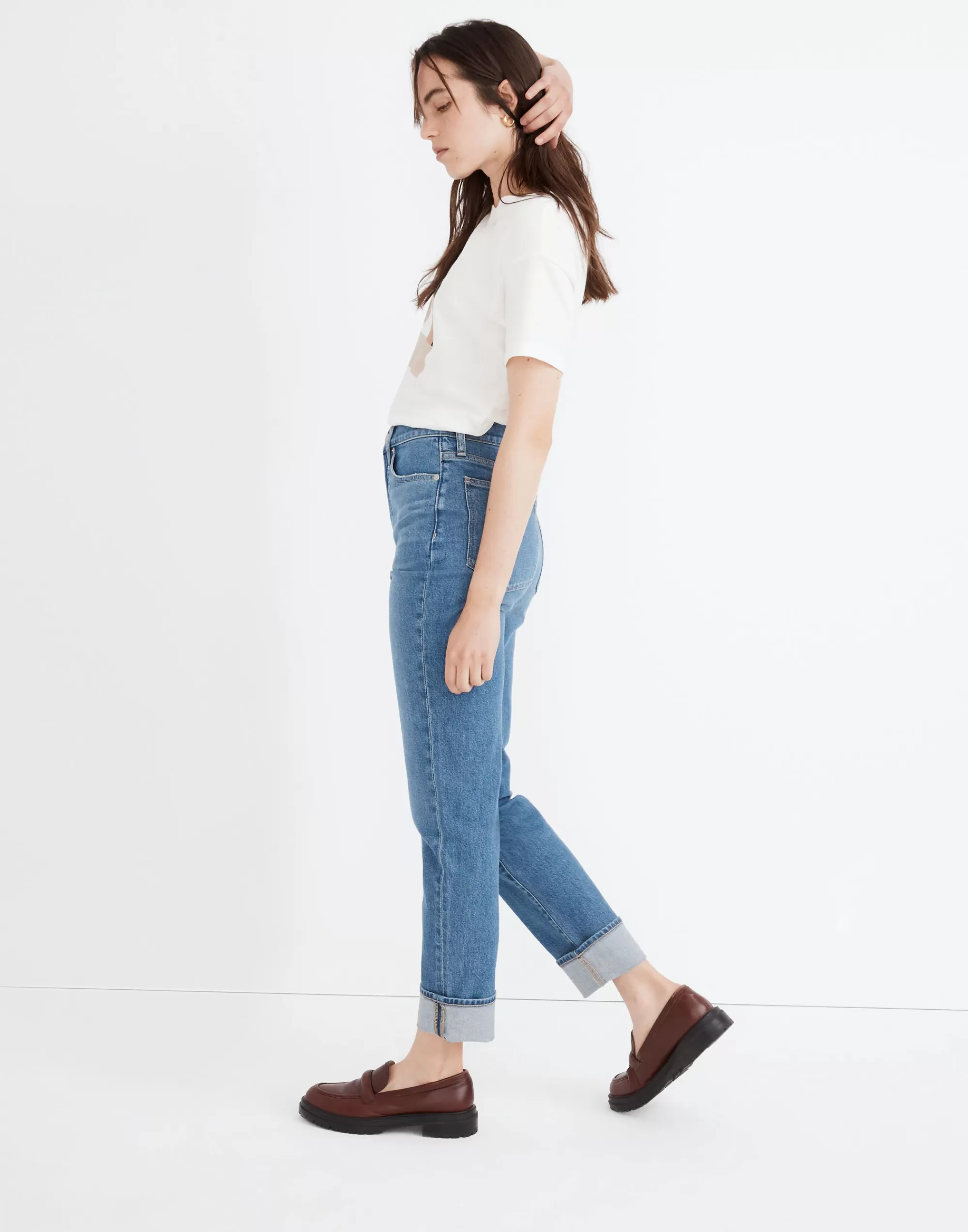 Madewell Perfect Vintage Jeans>The Momjean In : Cuffed Edition Leacrest Wash