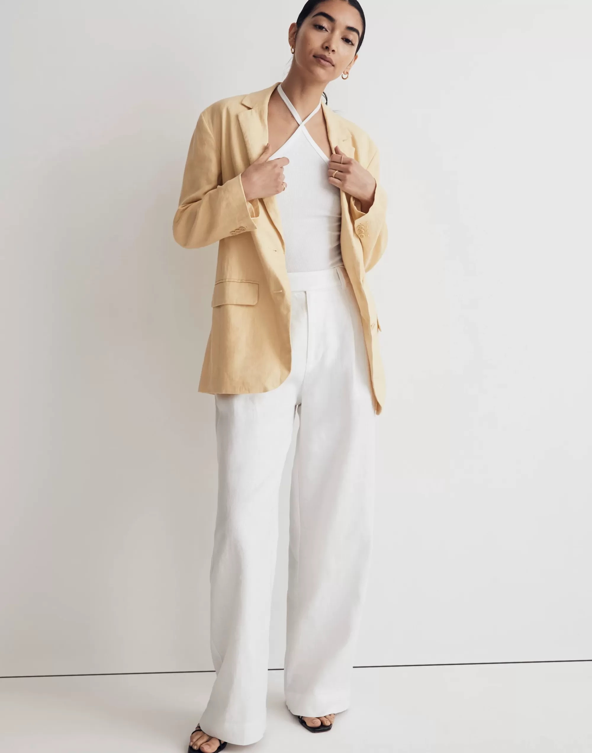 Madewell Suits>The Oversized Blazer In 100% Linen Light Straw