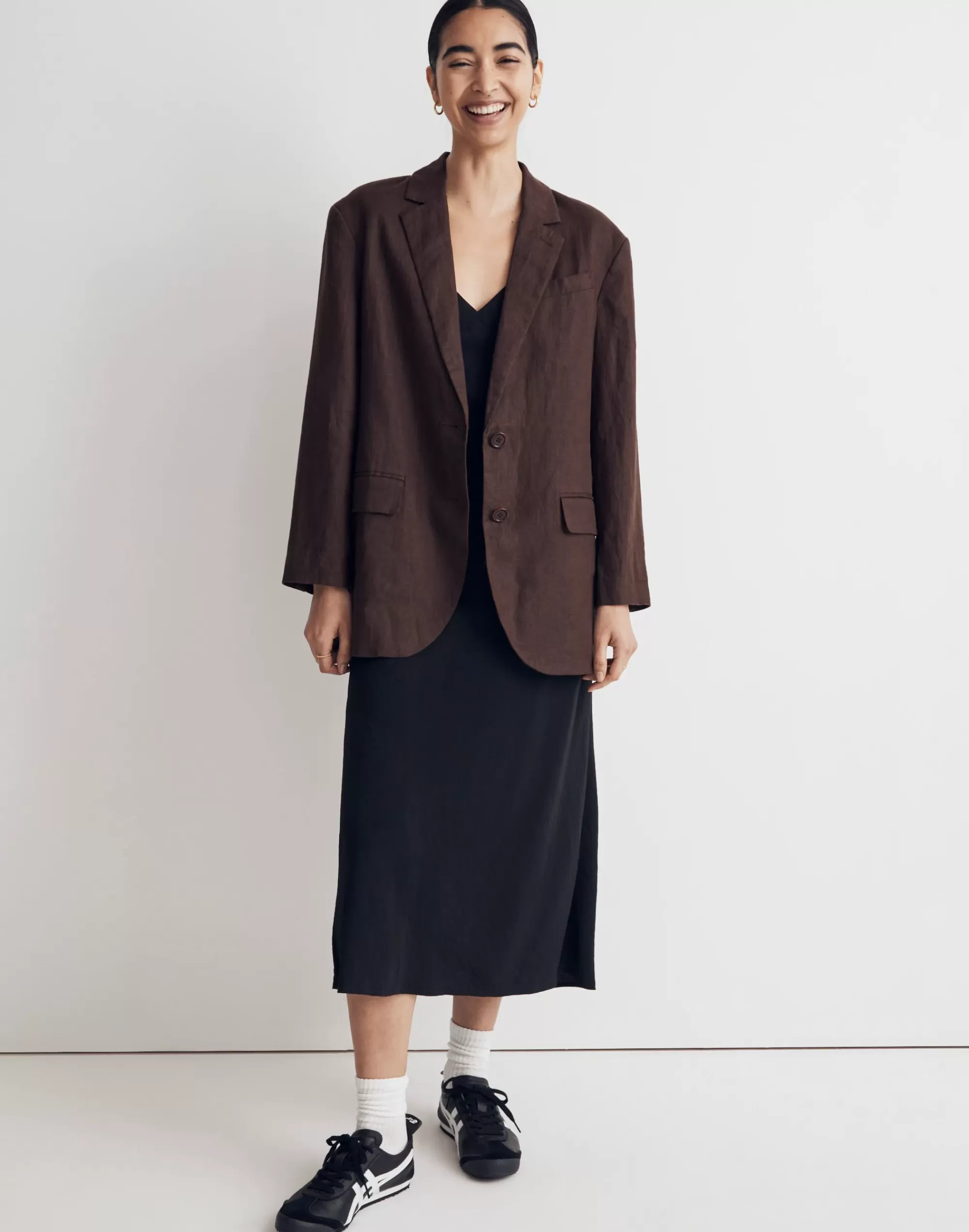 Madewell Blazers>The Oversized Blazer In 100% Linen Dark Coffee